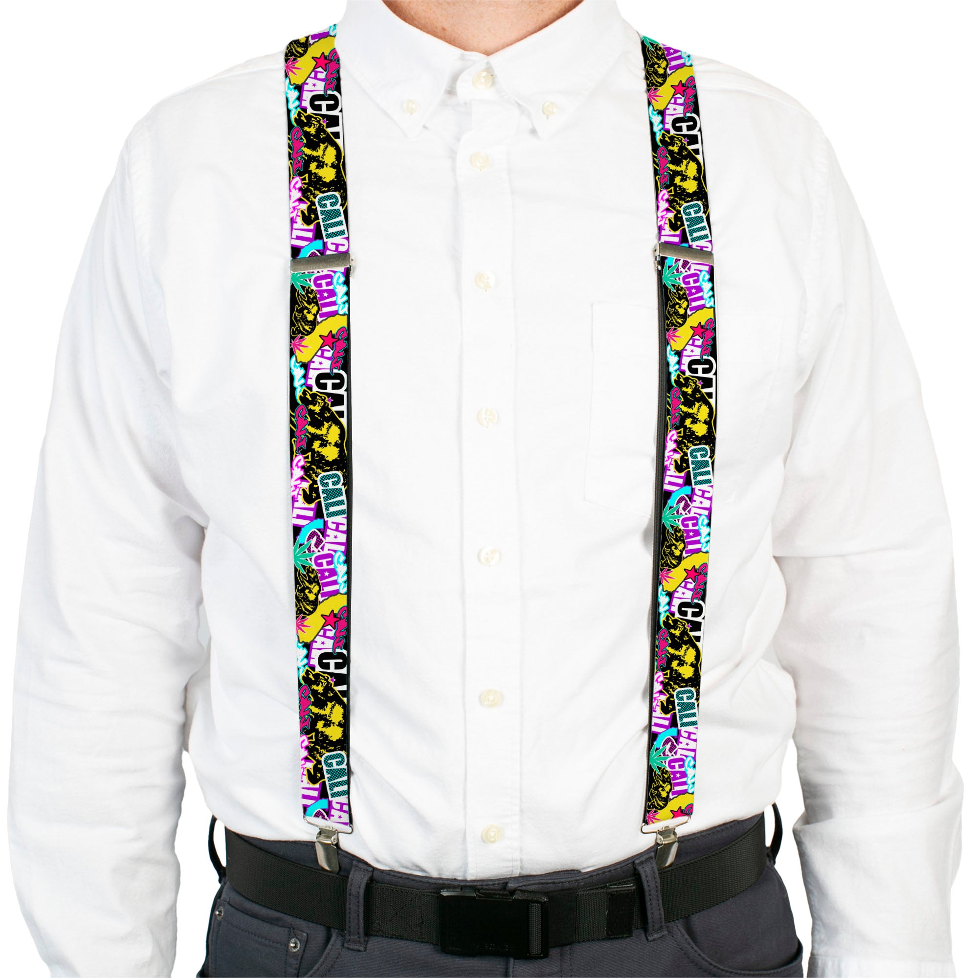 Suspenders - Cali Bear/CALI Graffiti/Pot Leaves Black/Multi Color Suspenders Buckle-Down