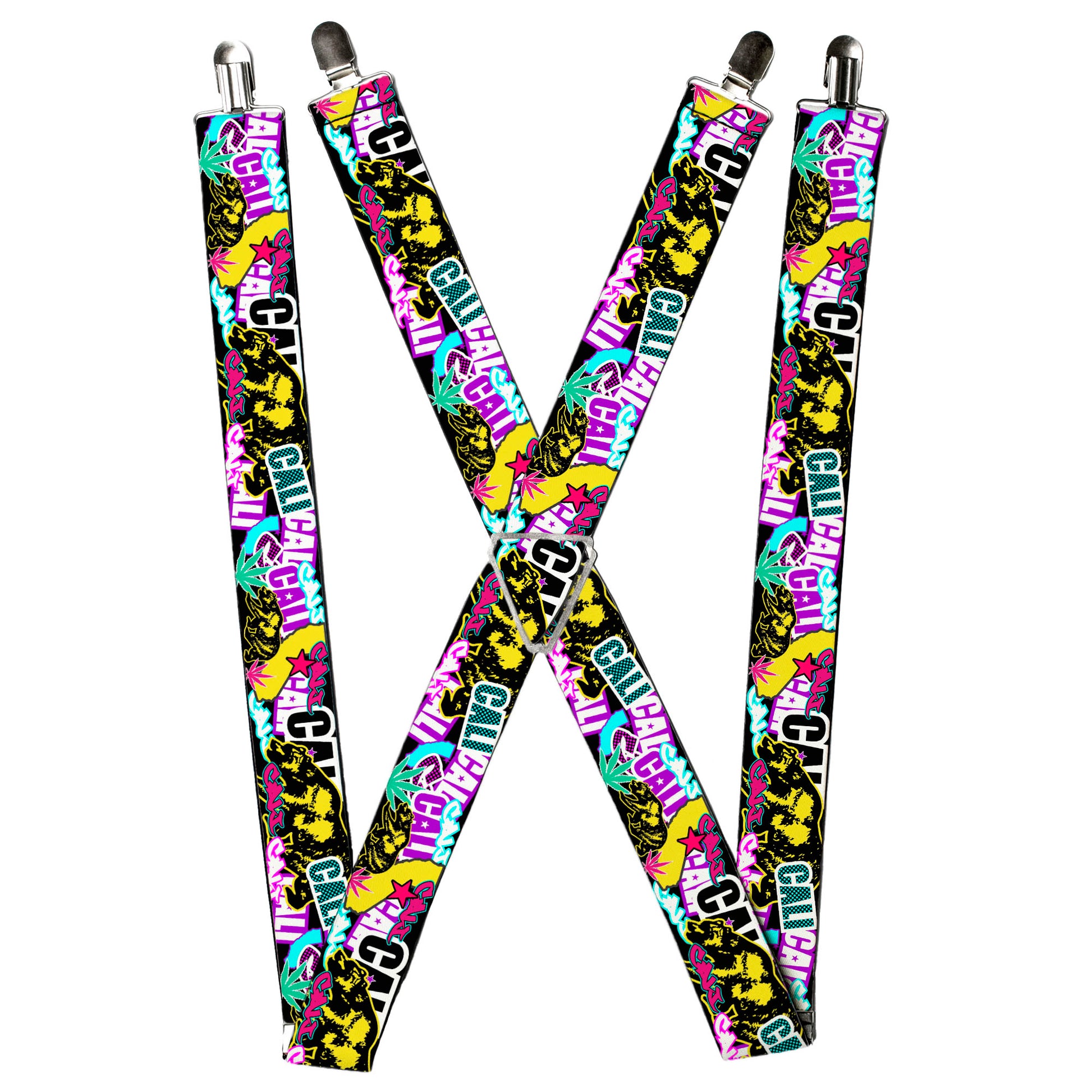 Suspenders - Cali Bear/CALI Graffiti/Pot Leaves Black/Multi Color Suspenders Buckle-Down