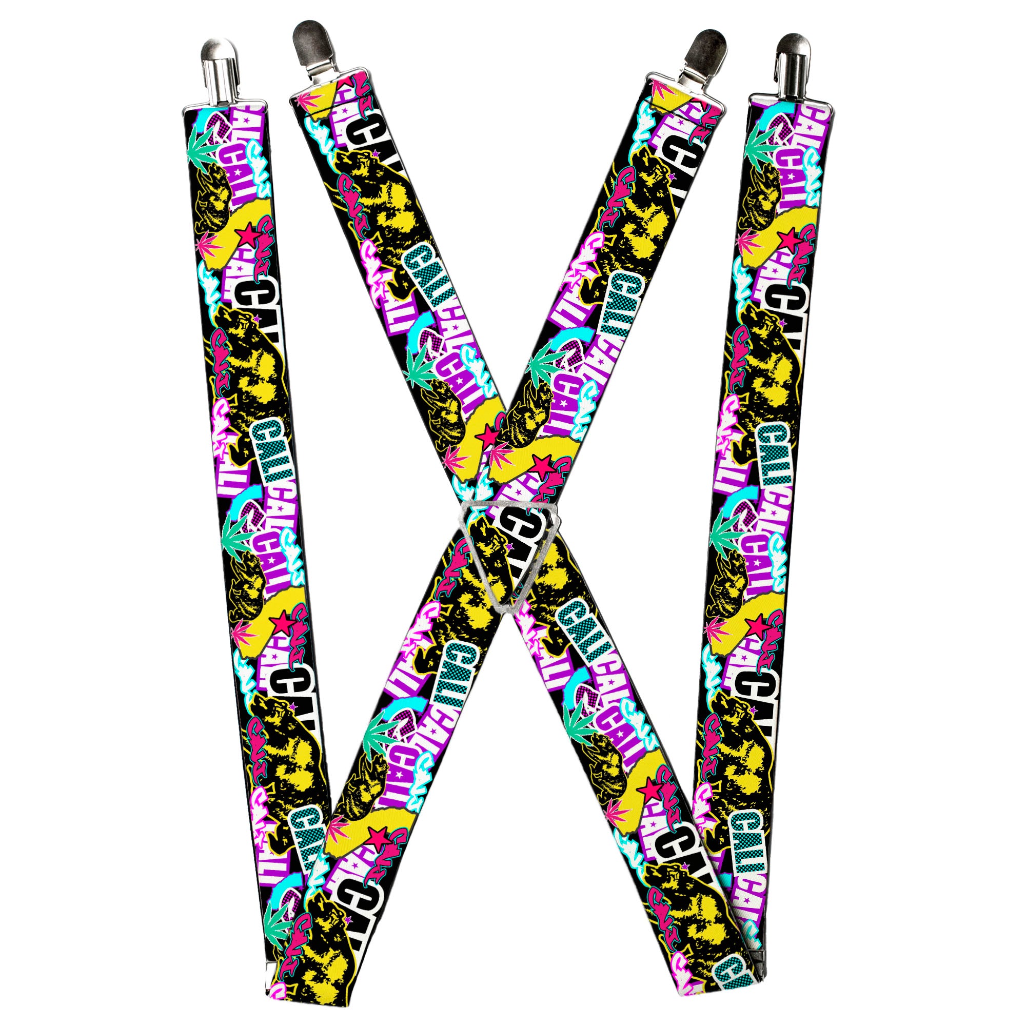 Suspenders - Cali Bear/CALI Graffiti/Pot Leaves Black/Multi Color Suspenders Buckle-Down