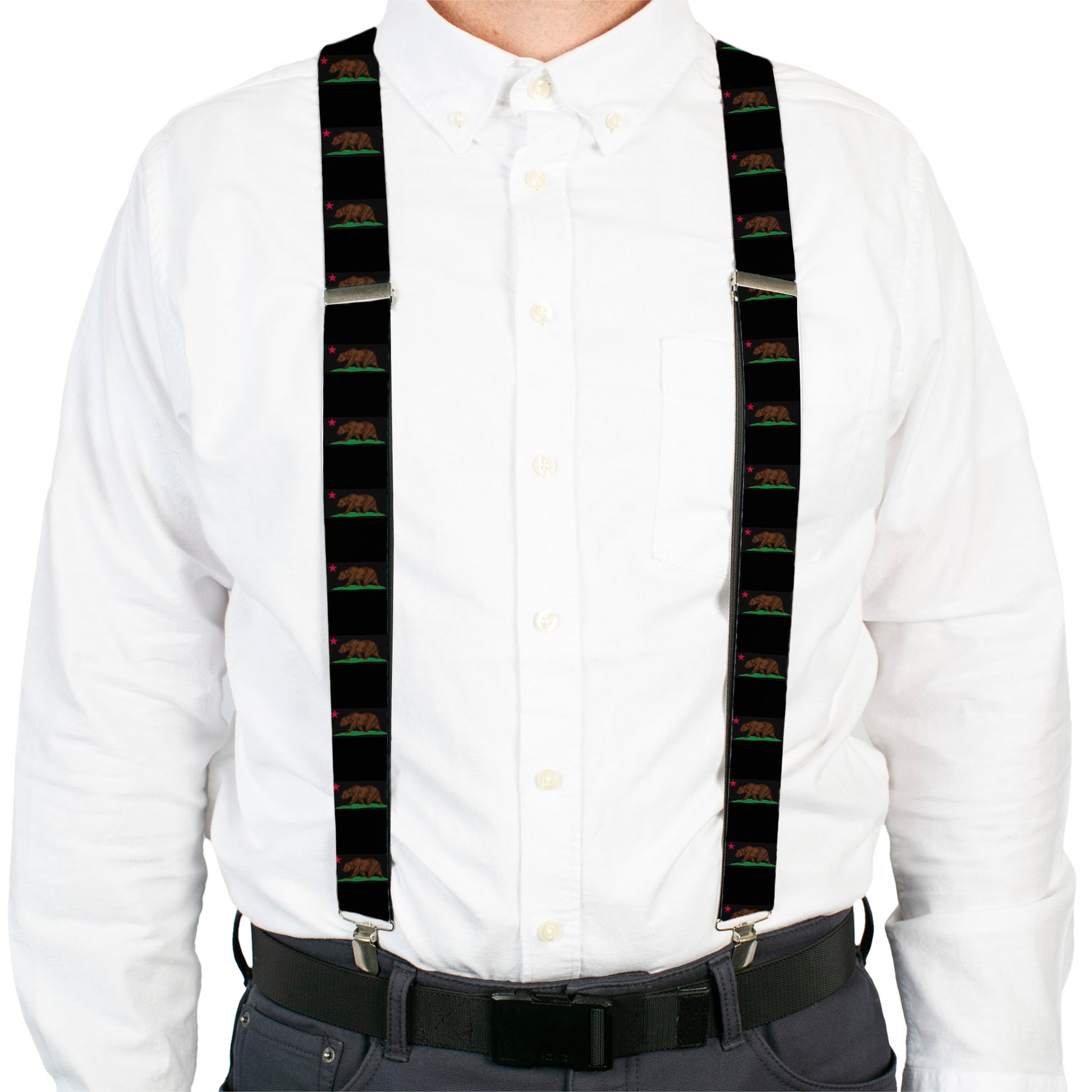 Suspenders - California Flag Bear Black Suspenders Buckle-Down