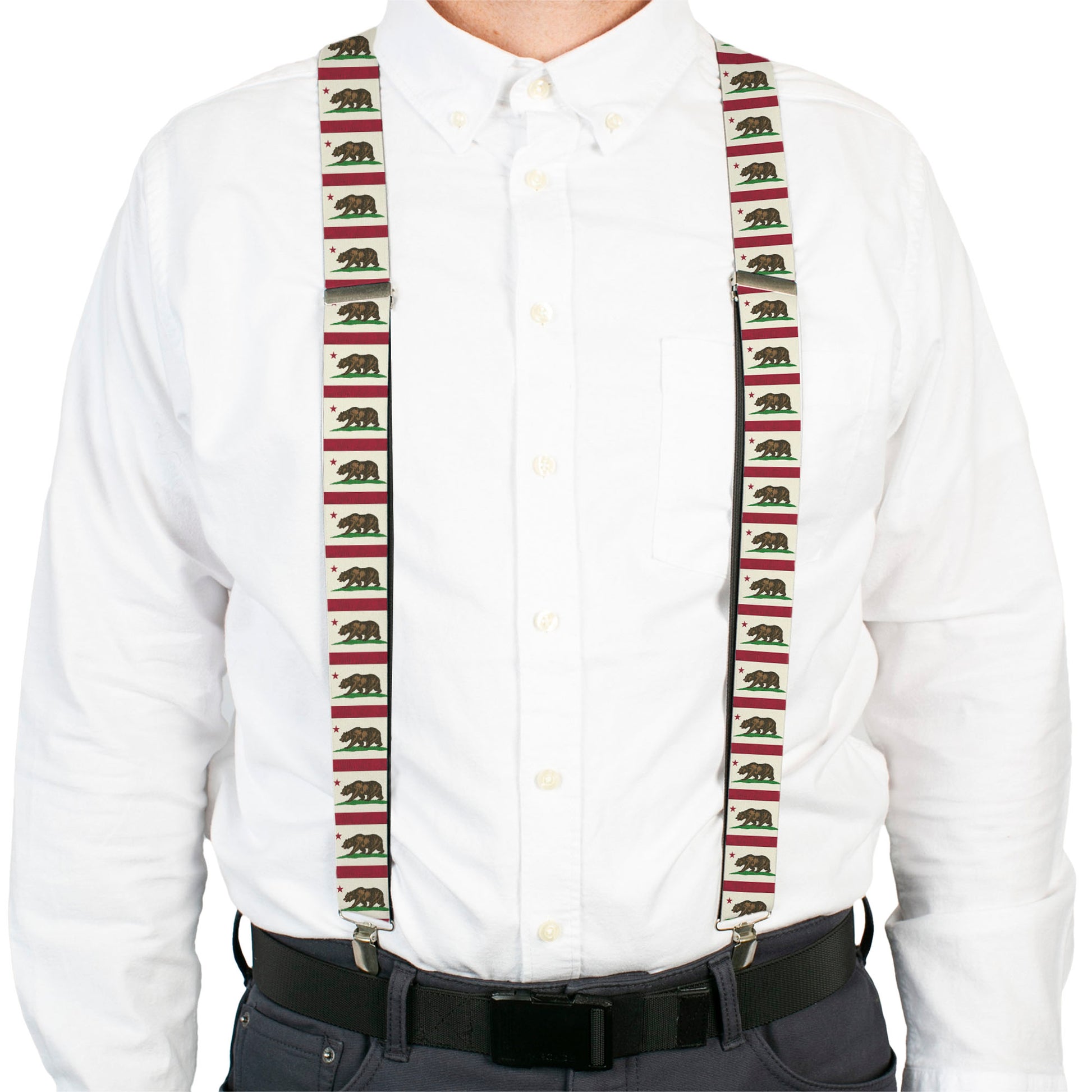 Suspenders - California Flag Bear Weathered White Suspenders Buckle-Down