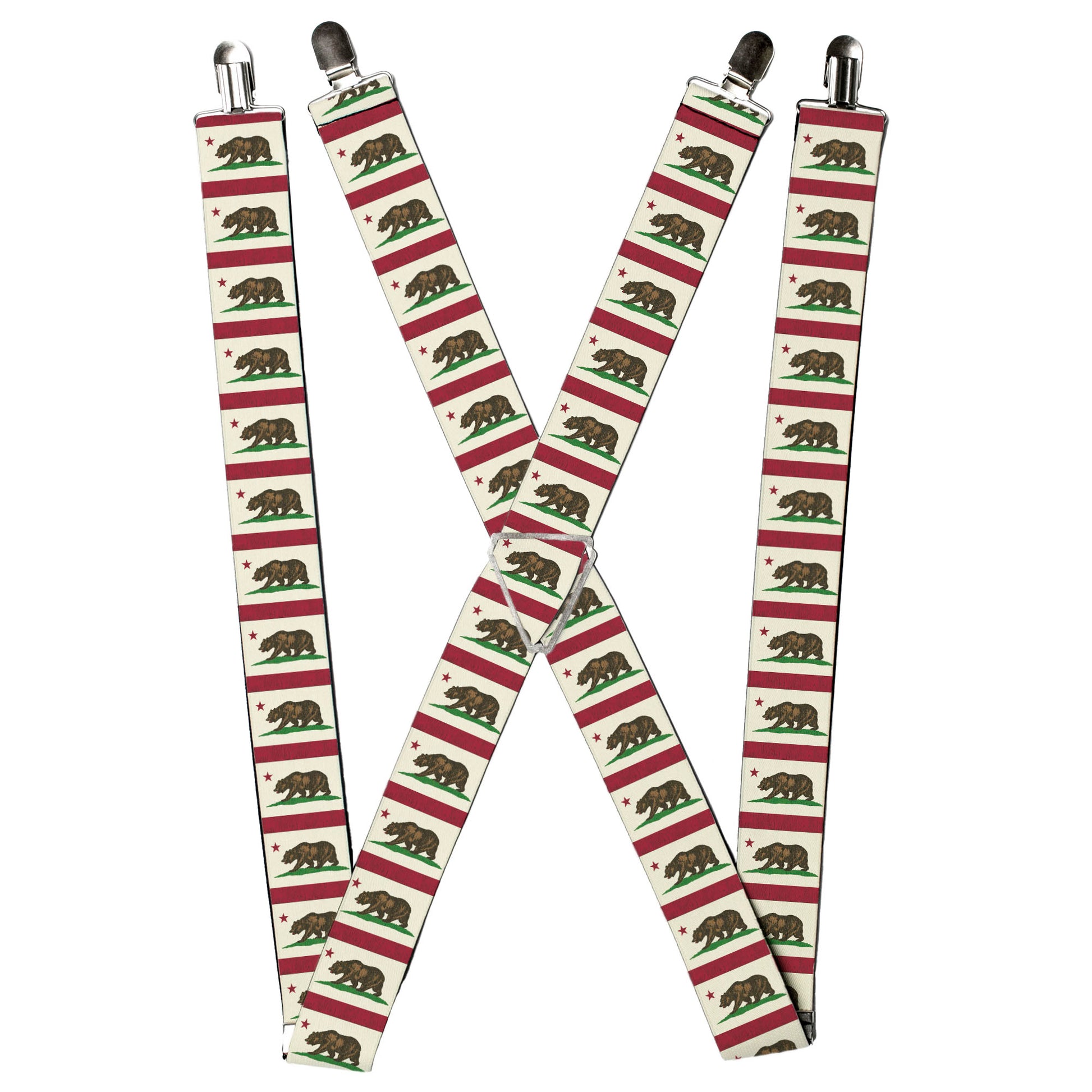 Suspenders - California Flag Bear Weathered White Suspenders Buckle-Down
