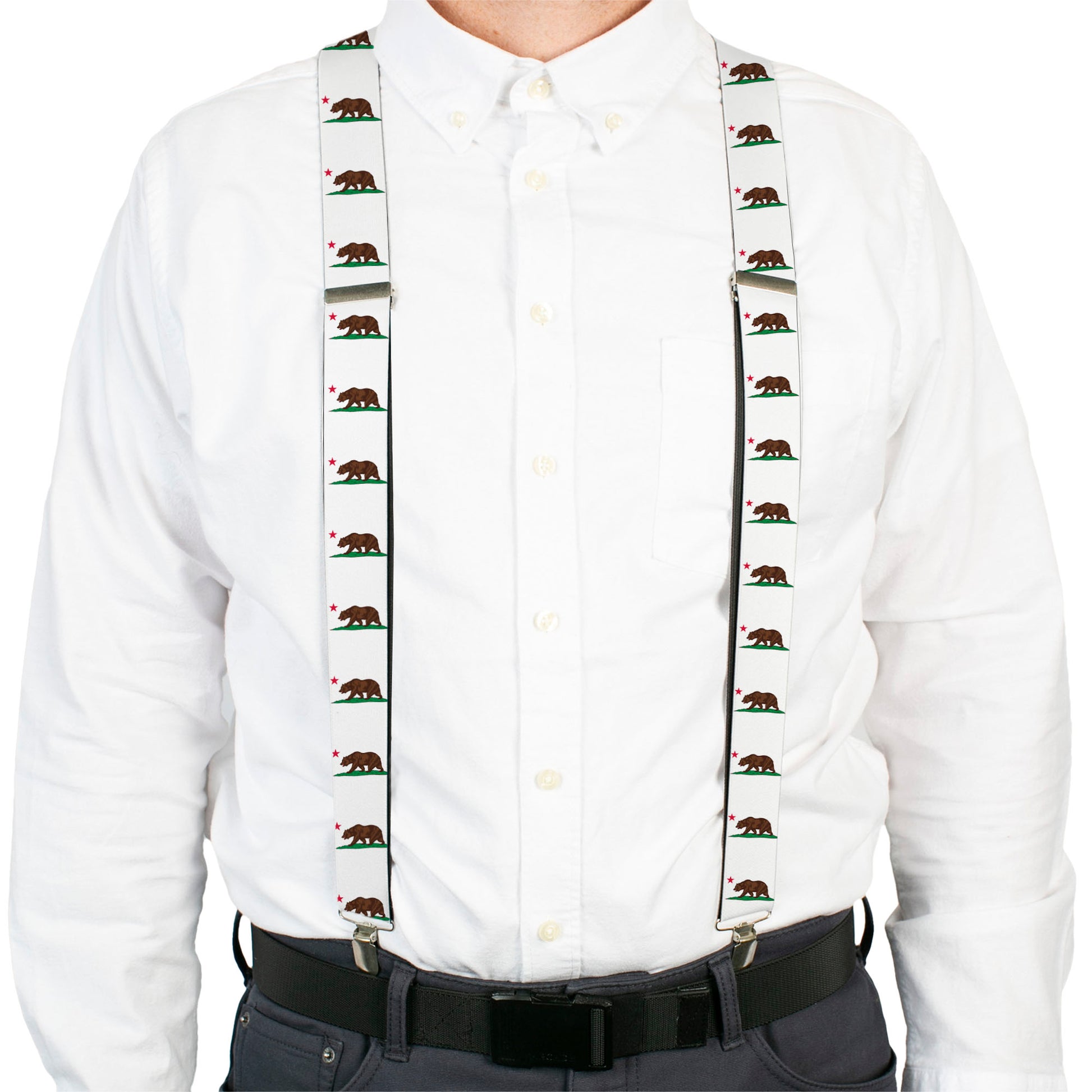 Suspenders - Cali Bear White Suspenders Buckle-Down