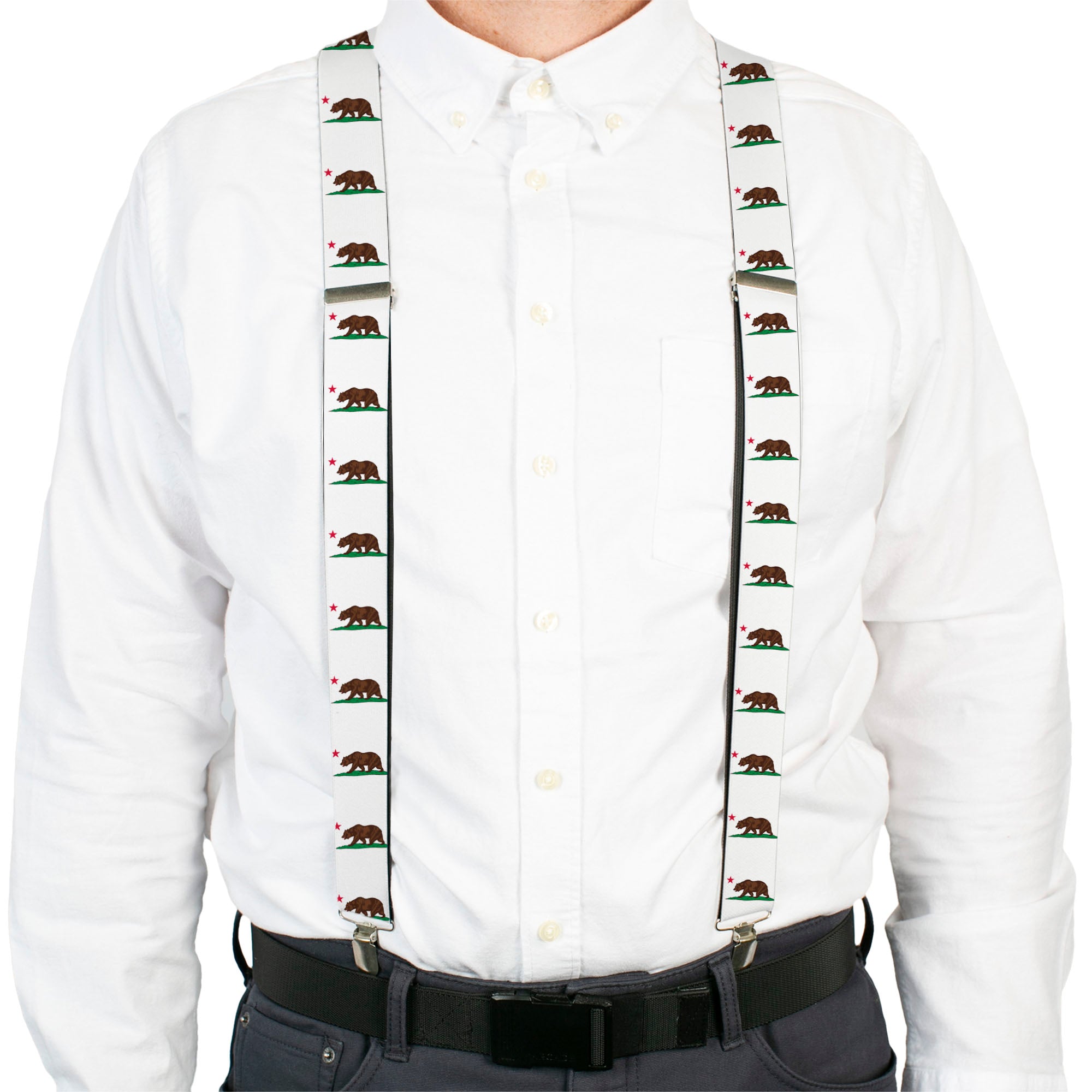 Suspenders - Cali Bear White Suspenders Buckle-Down