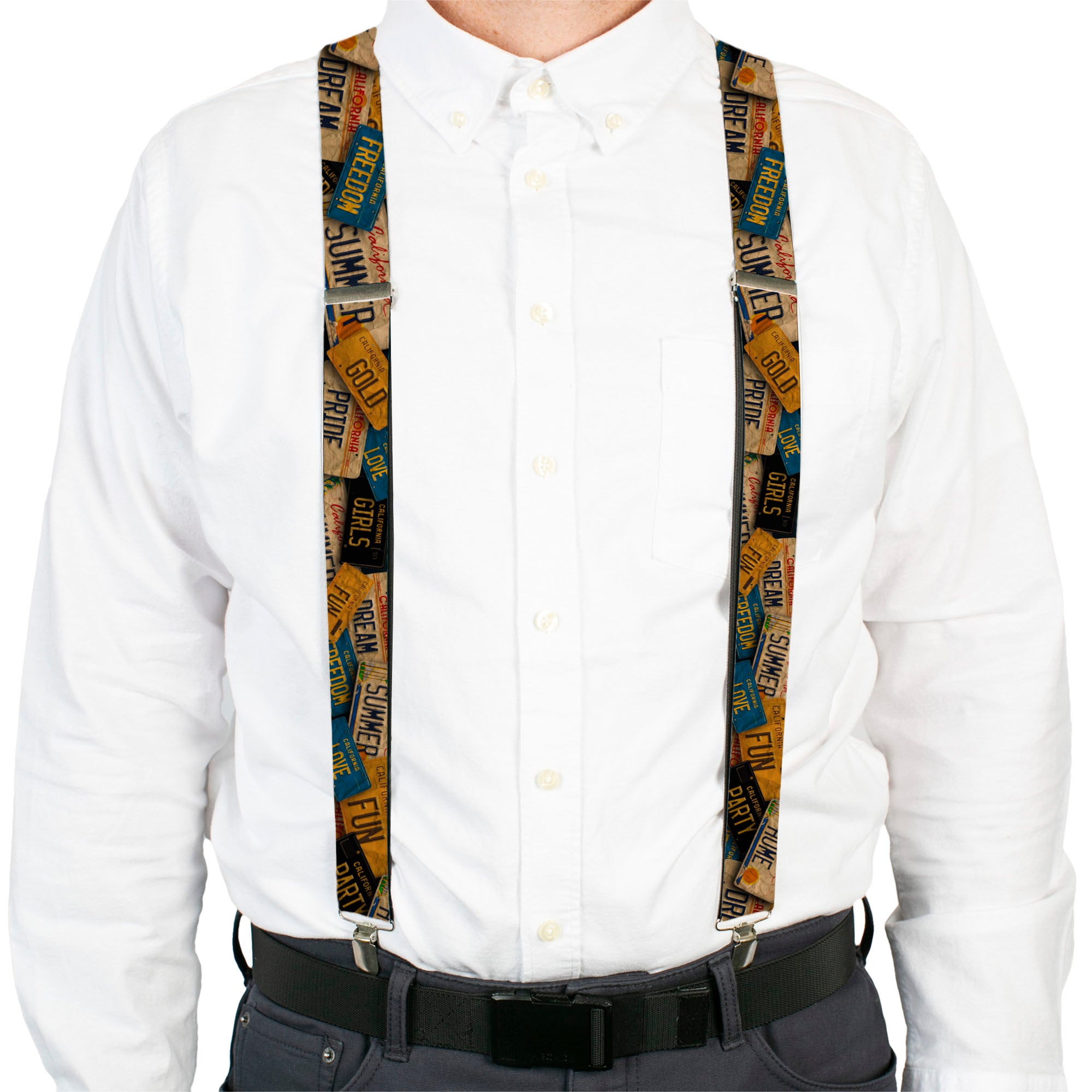Suspenders - Cali License Plates Stacked Vintage Suspenders Buckle-Down