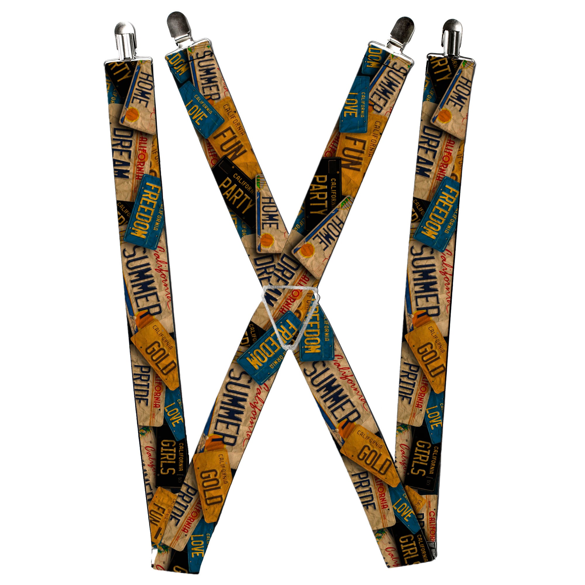 Suspenders - Cali License Plates Stacked Vintage Suspenders Buckle-Down