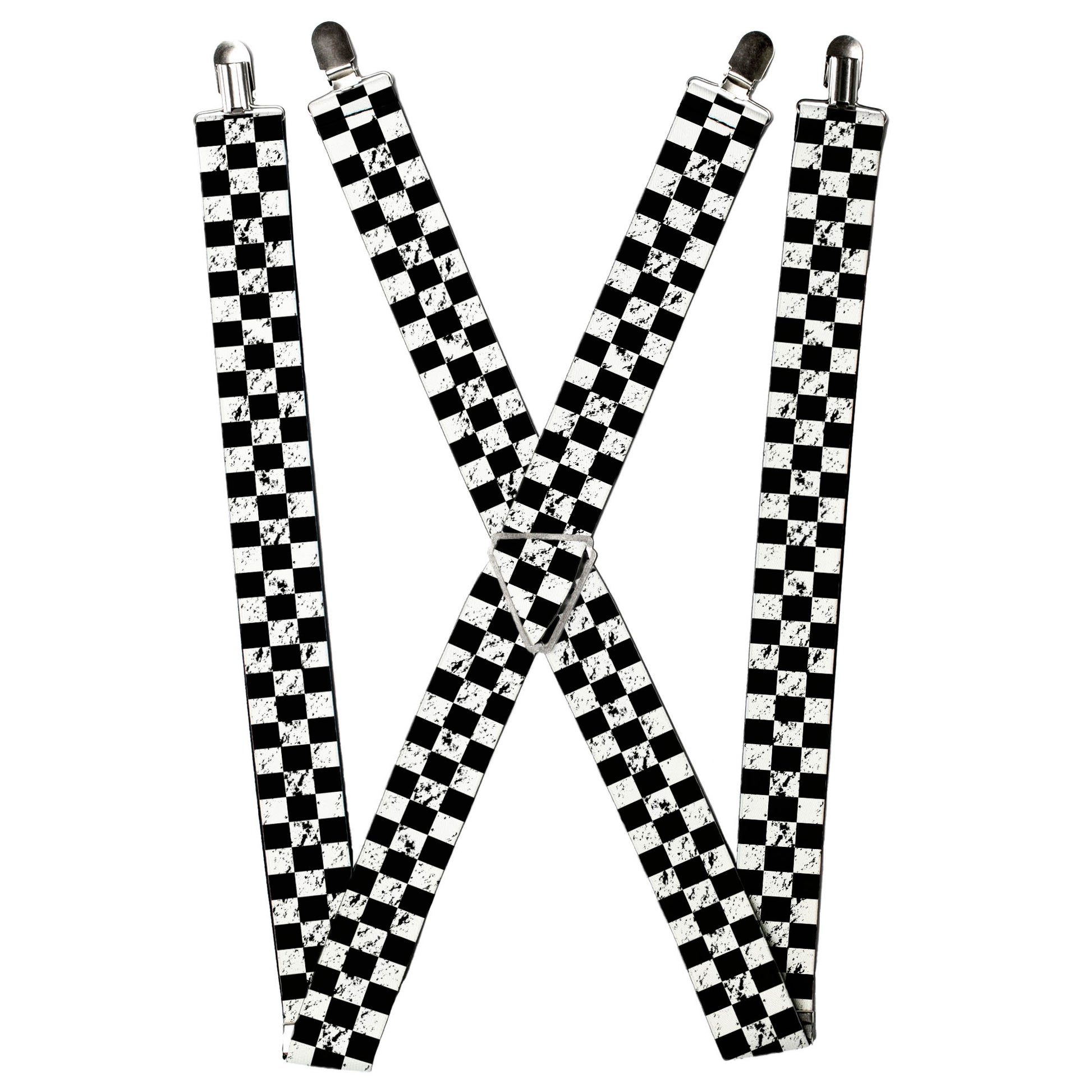 Suspenders - Checker Weathered2 Black/White Suspenders Buckle-Down