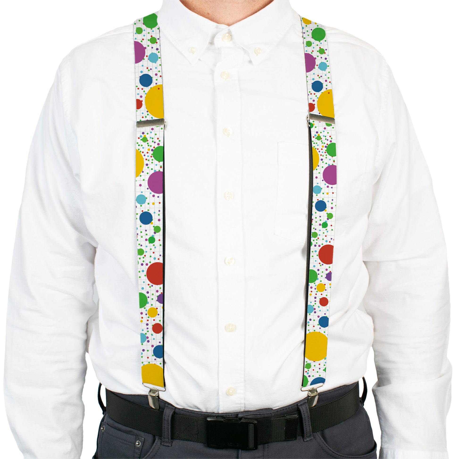 Suspenders - Dots/Grid3 White/Gray/Multi Color Suspenders Buckle-Down