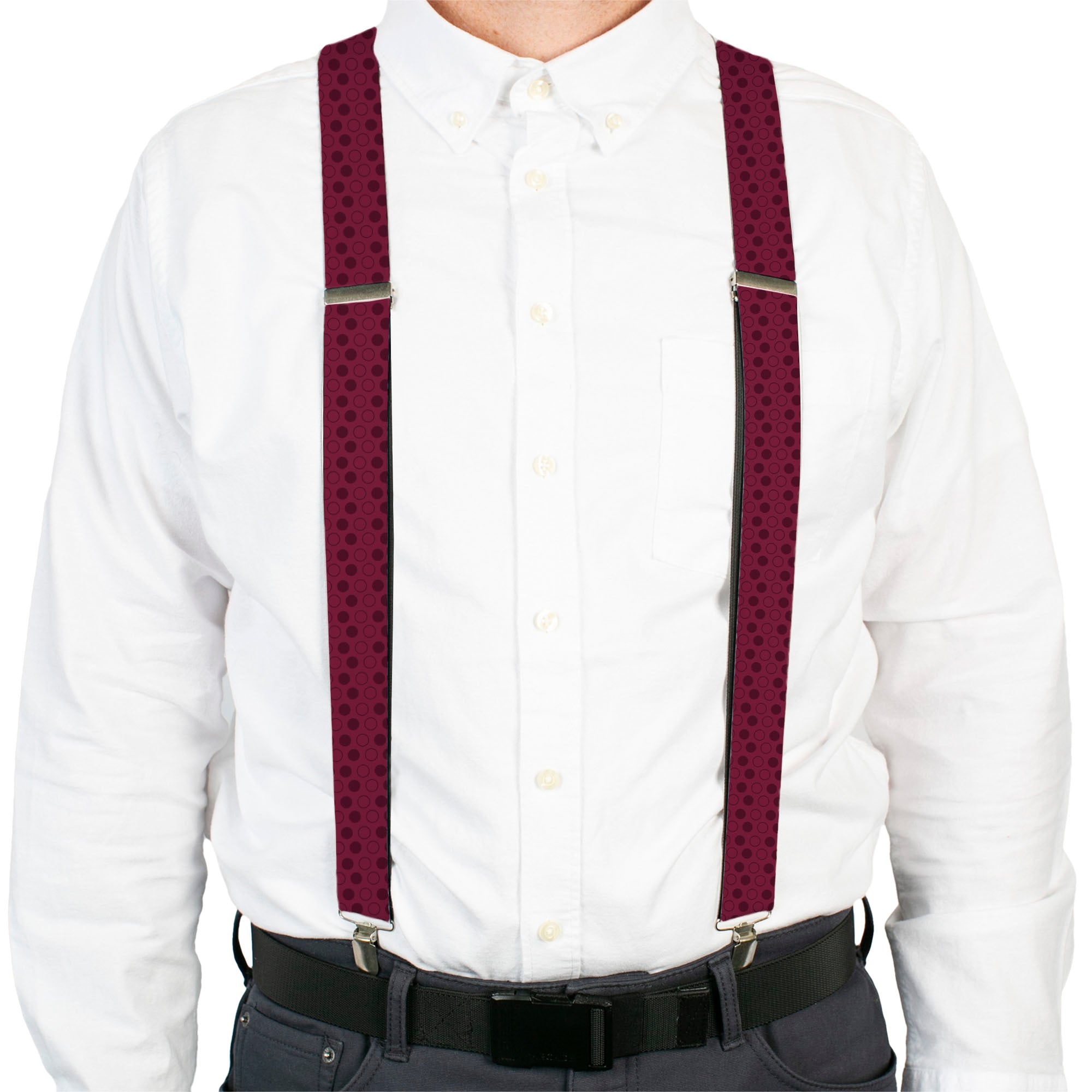 Suspenders - Dots Solid/Outline Maroon Suspenders Buckle-Down