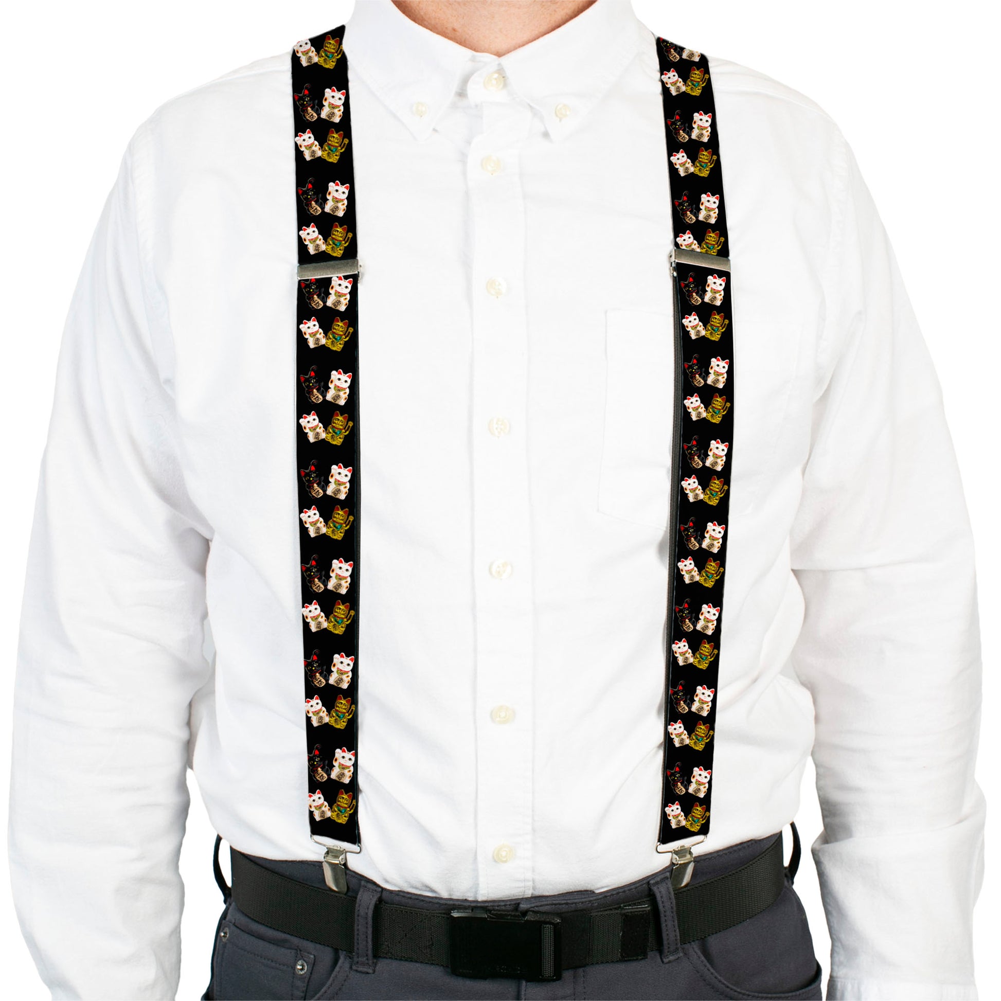 Suspenders - Maneki Neko Lucky Cats Gold/Black/White Suspenders Buckle-Down