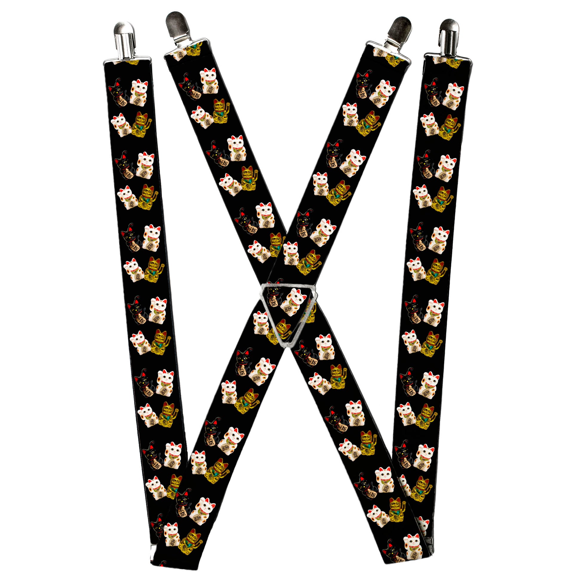 Suspenders - Maneki Neko Lucky Cats Gold/Black/White Suspenders Buckle-Down