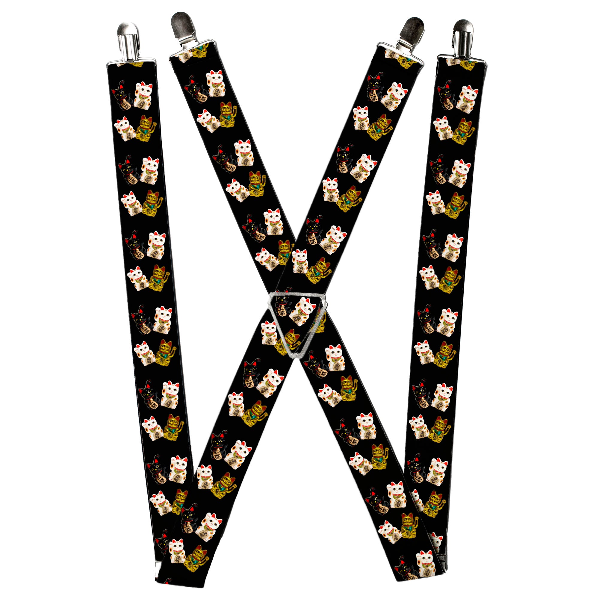 Suspenders - Maneki Neko Lucky Cats Gold/Black/White Suspenders Buckle-Down