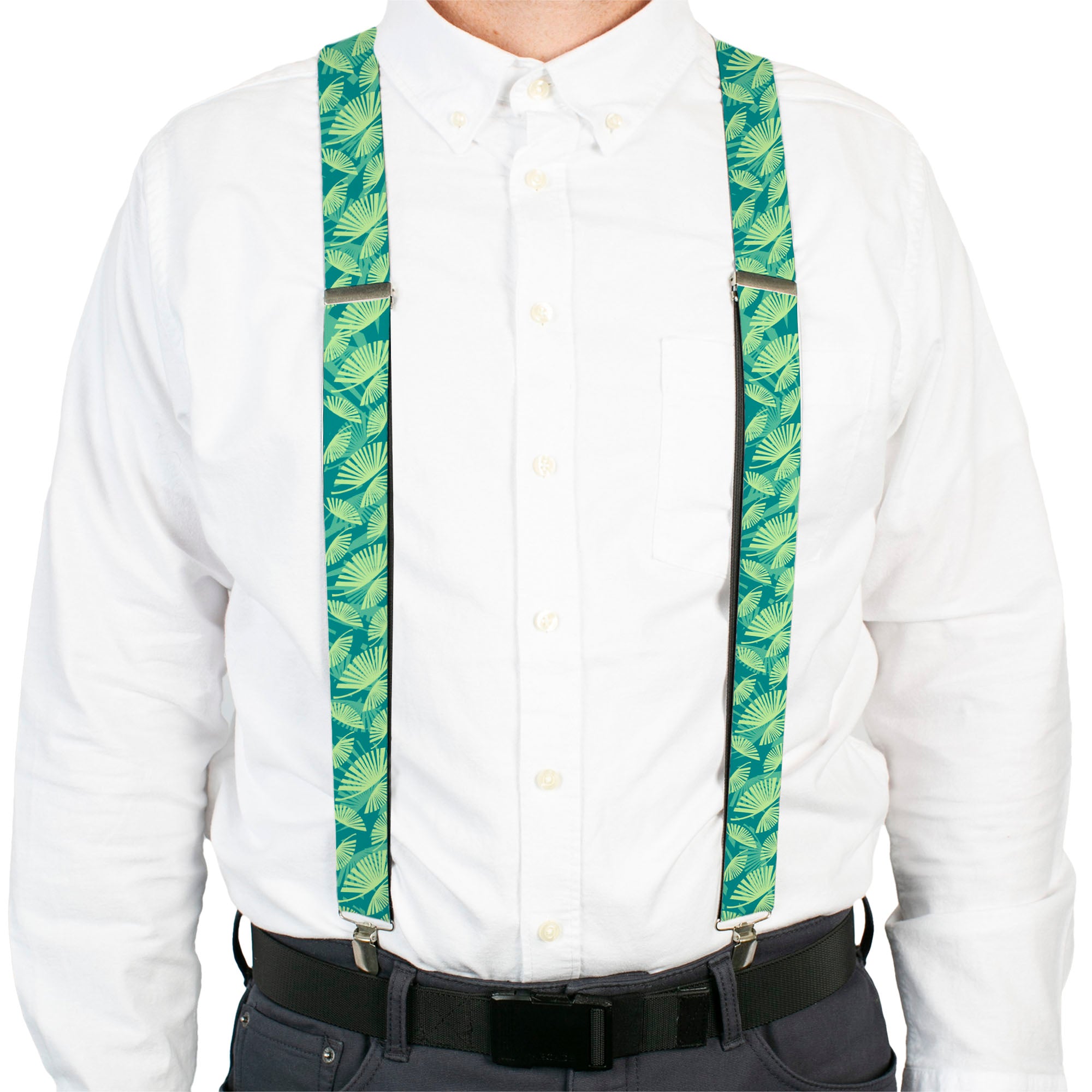 Suspenders - Palm Leaves Stacked Pastel Greens Suspenders Buckle-Down
