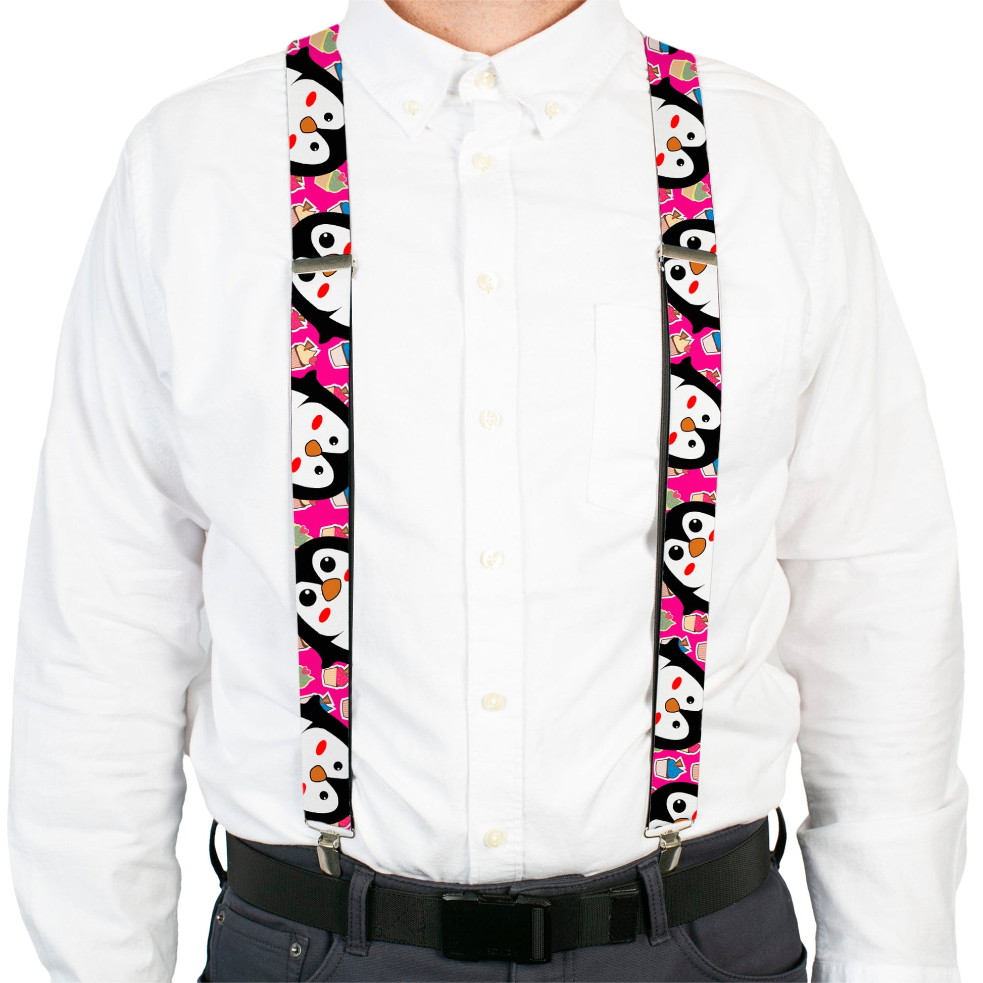 Suspenders - Penguins w/Cupcakes Fuchsia/Multi Color Suspenders Buckle-Down