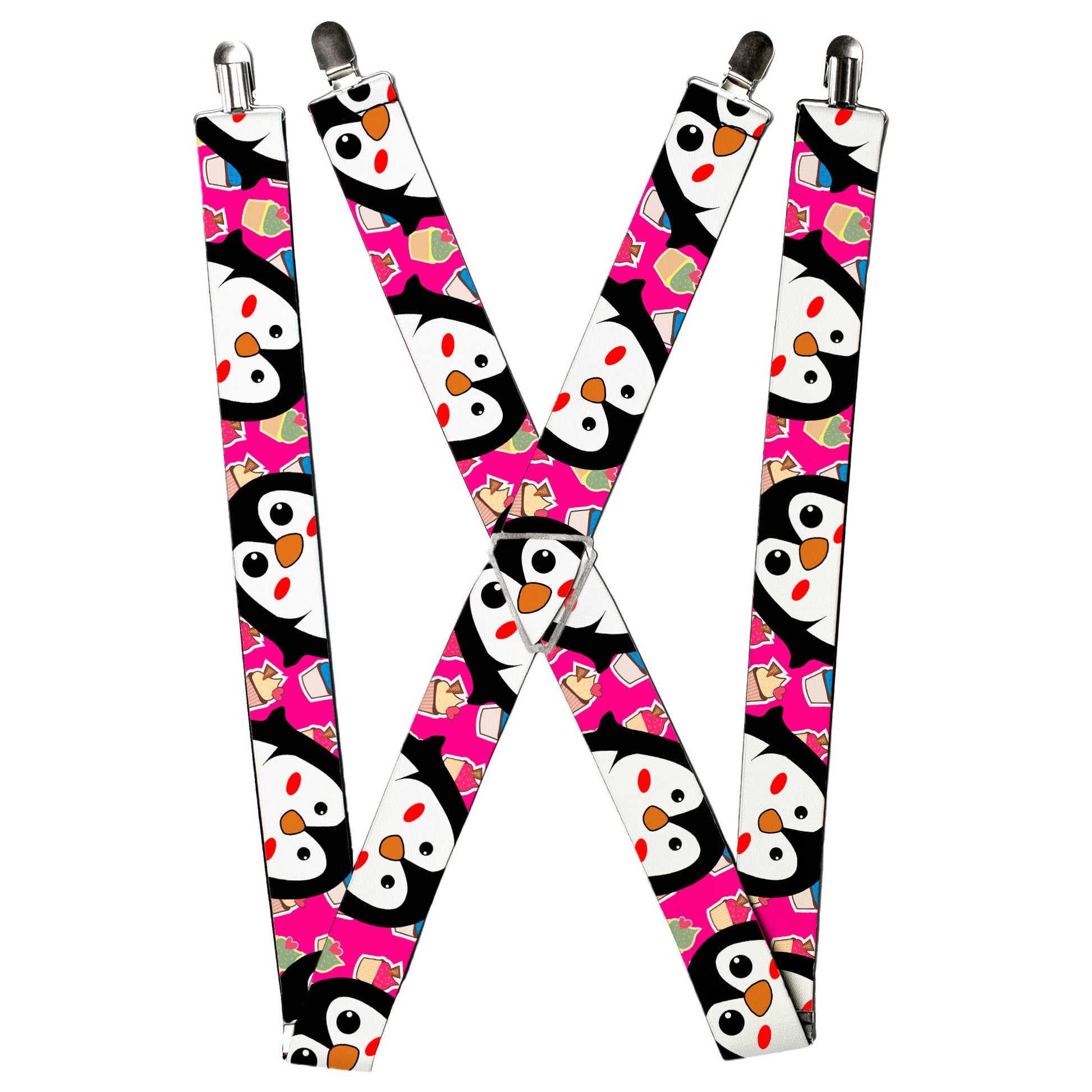 Suspenders - Penguins w/Cupcakes Fuchsia/Multi Color Suspenders Buckle-Down