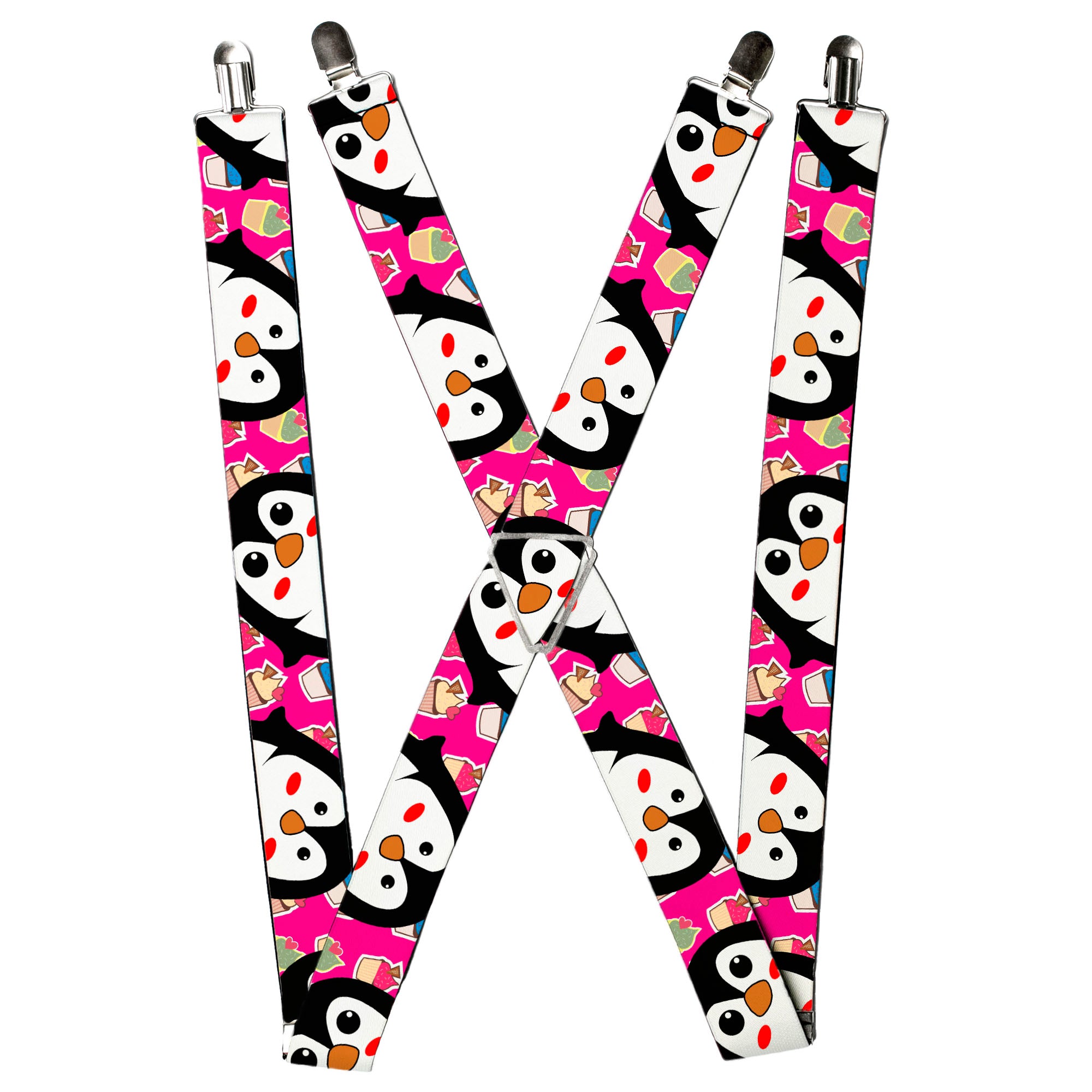 Suspenders - Penguins w/Cupcakes Fuchsia/Multi Color Suspenders Buckle-Down