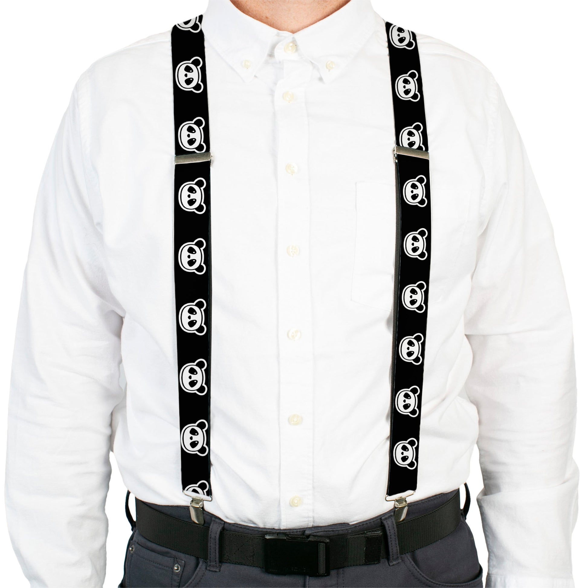 Suspenders - Panda Bear Cartoon2 Black/White Suspenders Buckle-Down