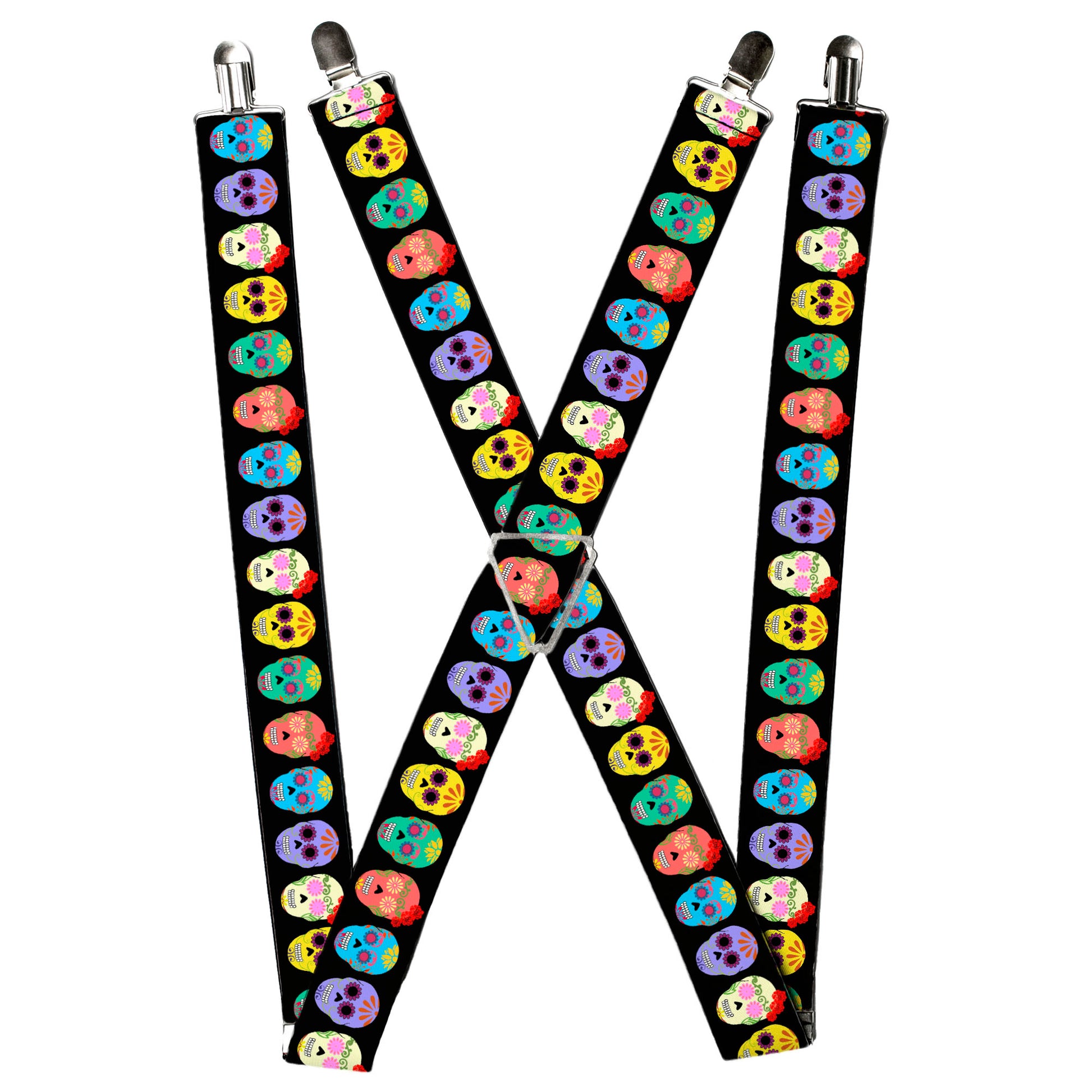 Suspenders - Painted Sugar Skulls Black/Multi Color Suspenders Buckle-Down