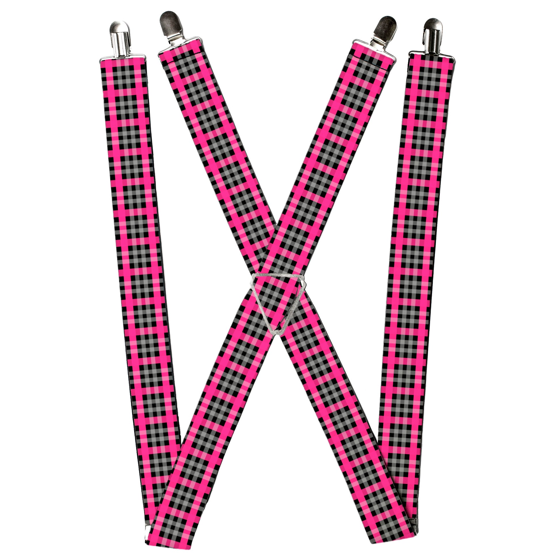 Suspenders - Plaid Black/Gray/Fuchsia Suspenders Buckle-Down
