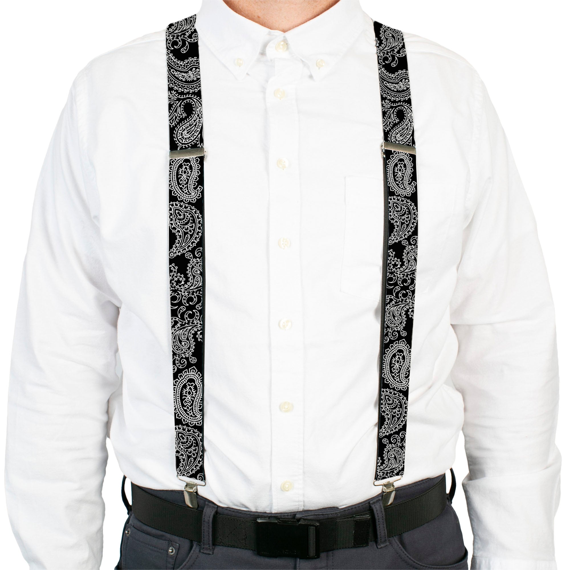 Suspenders - Paisley2 Black/White Suspenders Buckle-Down
