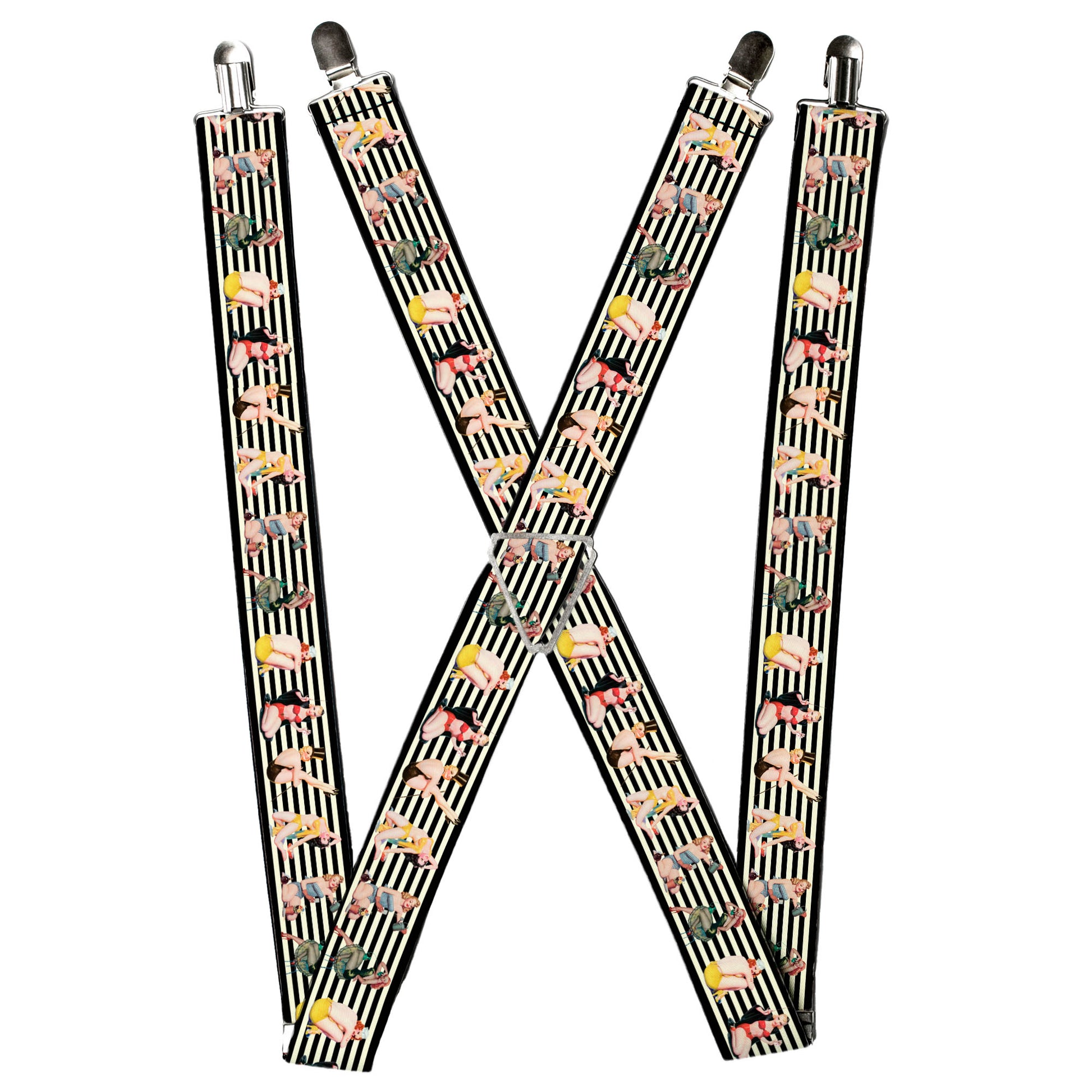 Suspenders - Pin Up Girl Poses Stripe Black/White Suspenders Buckle-Down