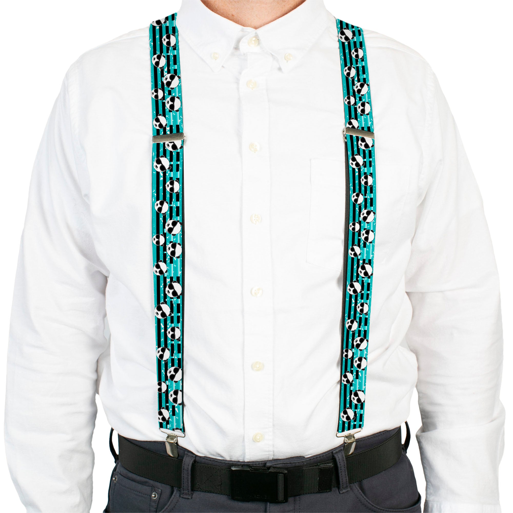 Suspenders - Multi Panda w/Sunglasses Stripe Turquoise/Black Suspenders Buckle-Down