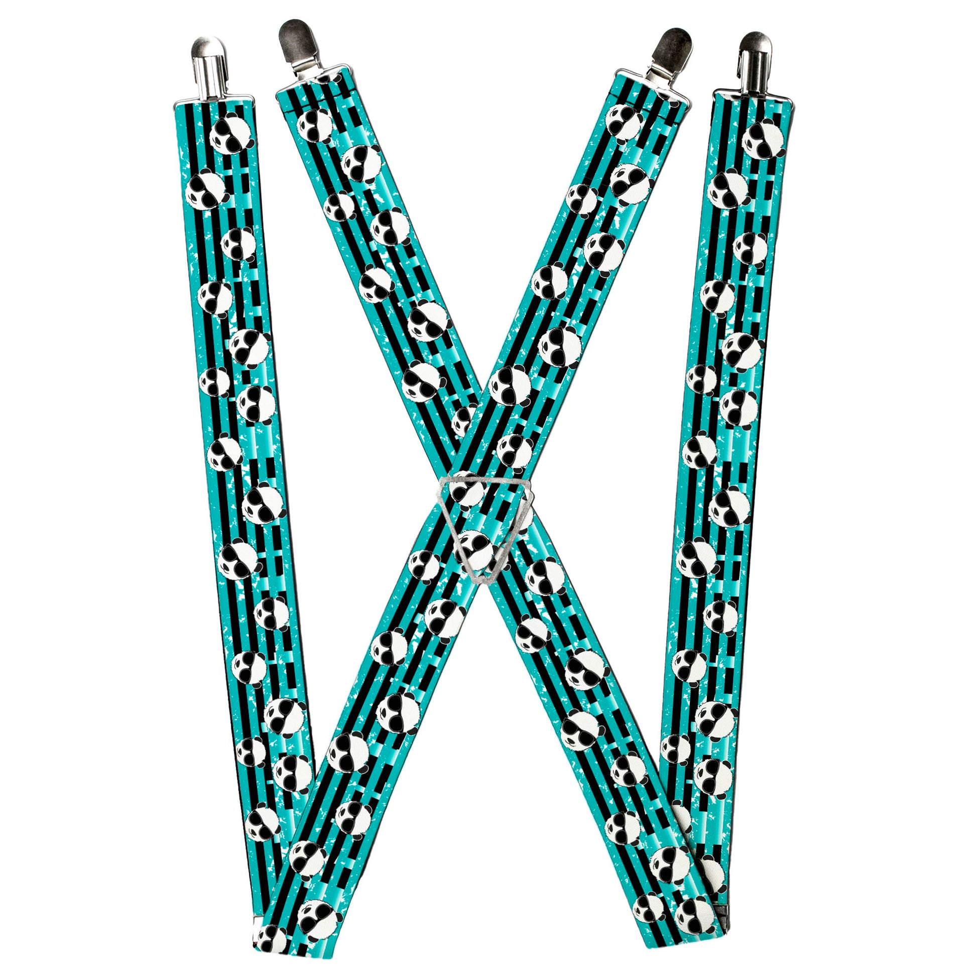 Suspenders - Multi Panda w/Sunglasses Stripe Turquoise/Black Suspenders Buckle-Down