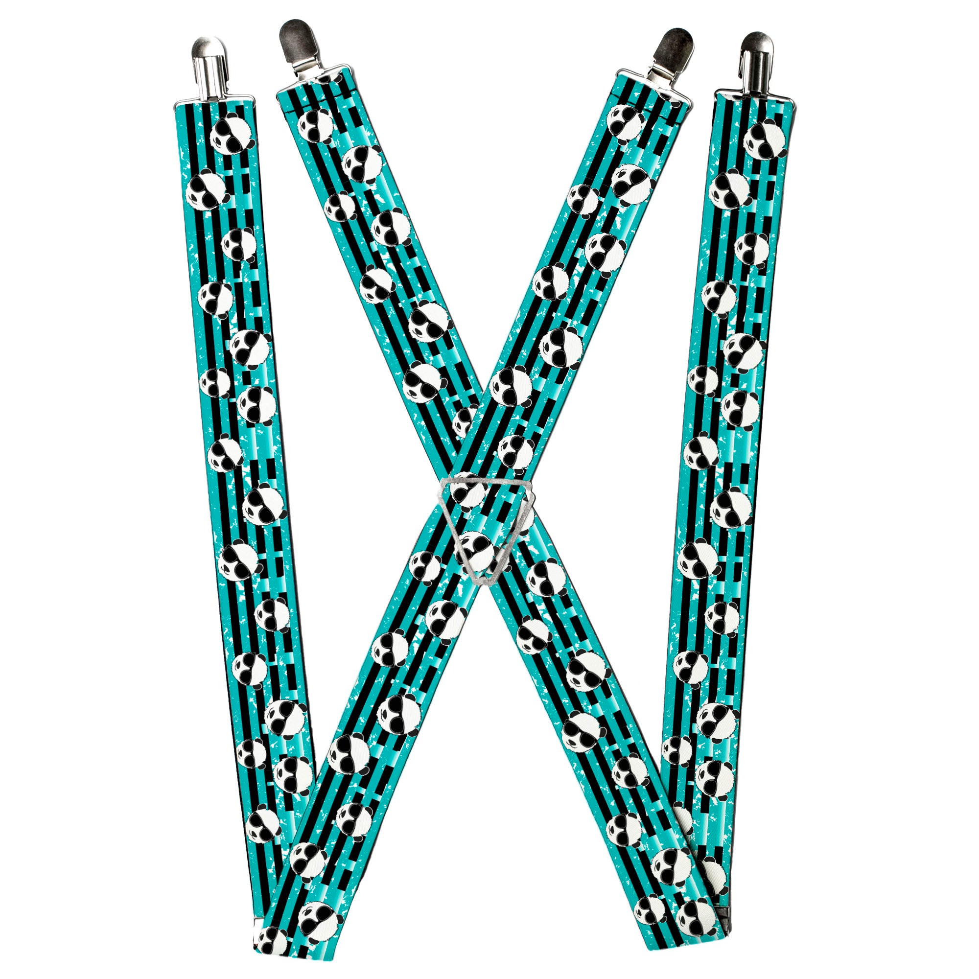 Suspenders - Multi Panda w/Sunglasses Stripe Turquoise/Black Suspenders Buckle-Down