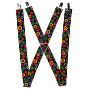 Suspenders - 1.5" - Psychedelic Daisies Black/Multi Color Suspenders Buckle-Down
