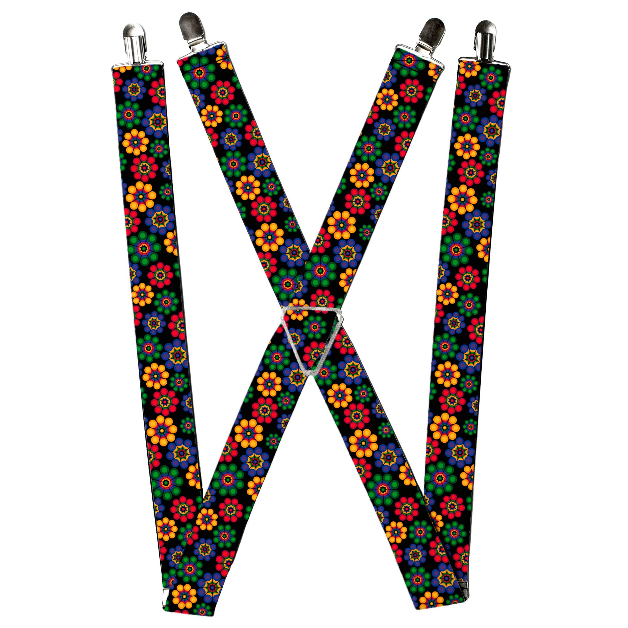 Suspenders - 1.5" - Psychedelic Daisies Black/Multi Color Suspenders Buckle-Down
