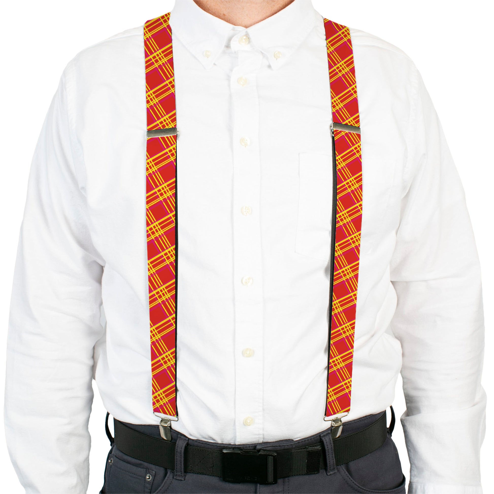 Suspenders - Plaid X4 Fluorescent Oranges/Pinks/Yellow Suspenders Buckle-Down