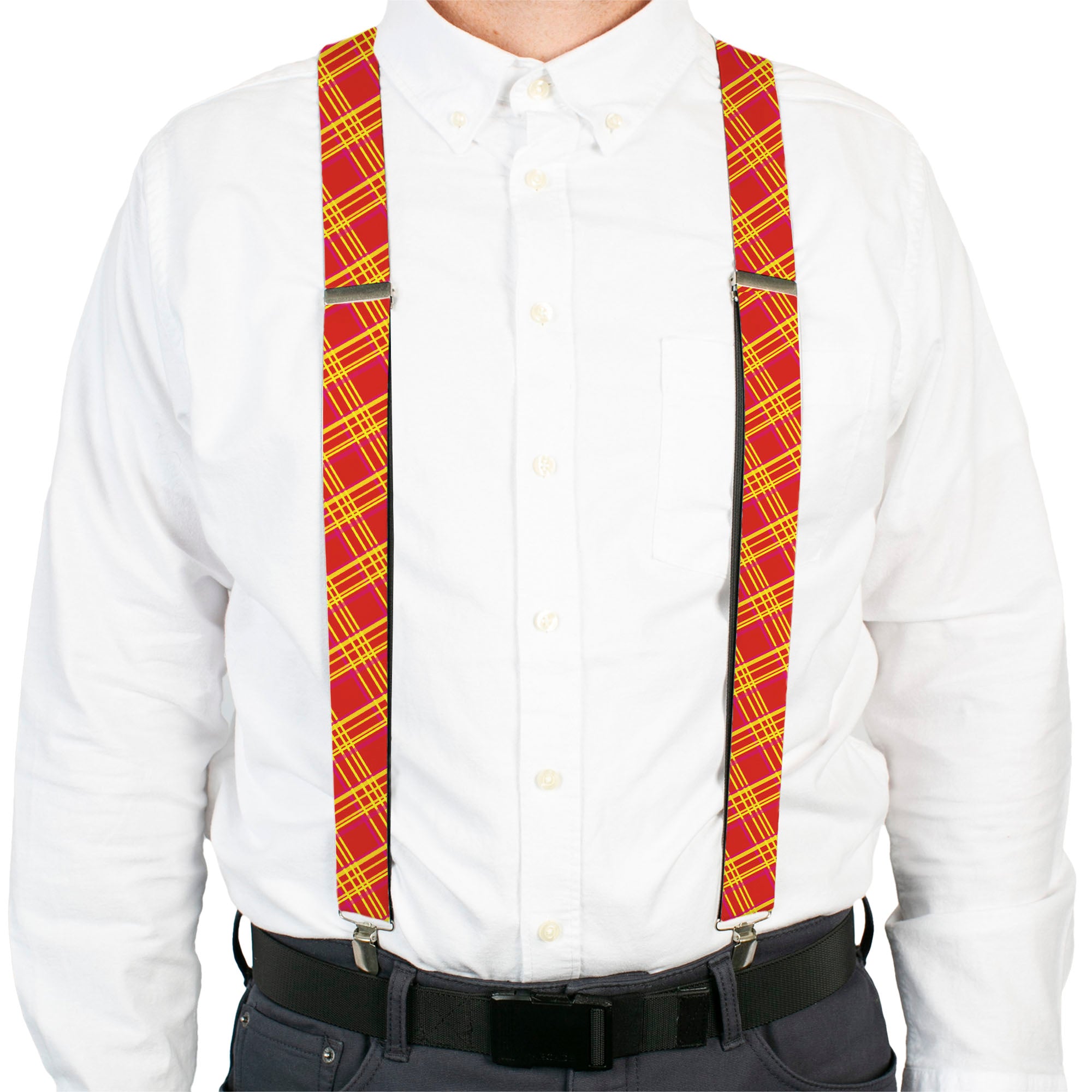 Suspenders - Plaid X4 Fluorescent Oranges/Pinks/Yellow Suspenders Buckle-Down