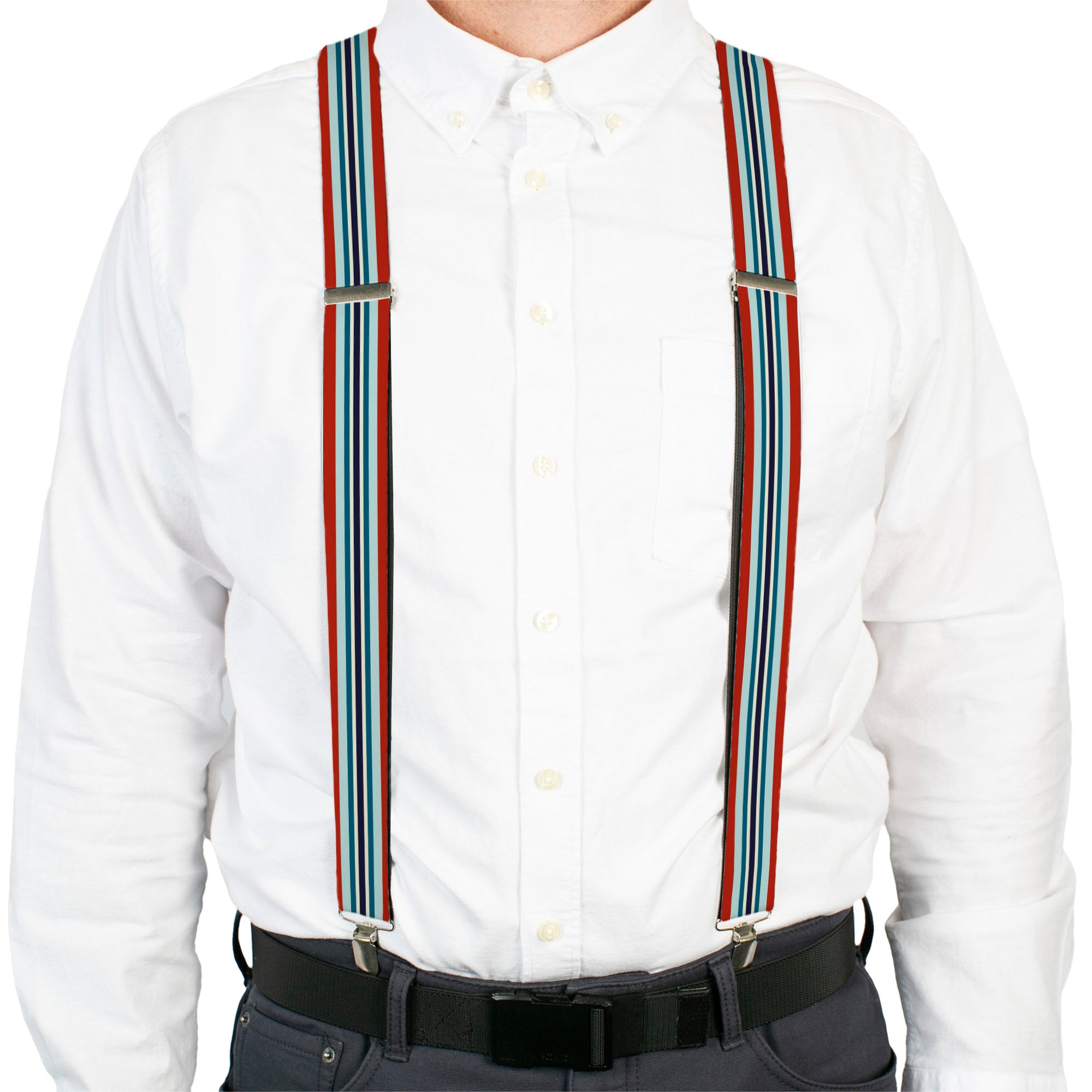 Suspenders - Stripes Red/Blues/White Suspenders Buckle-Down