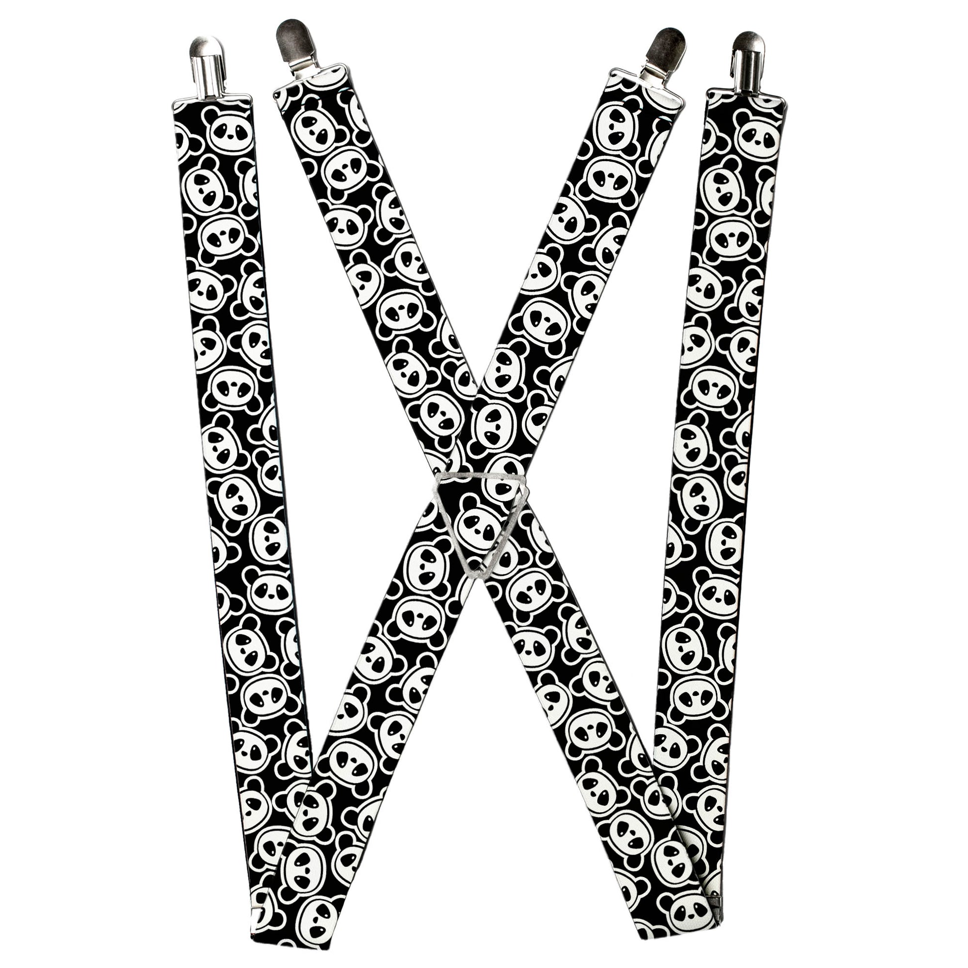 Suspenders - Scattered Panda Bear Cartoon2 Black/White Suspenders Buckle-Down