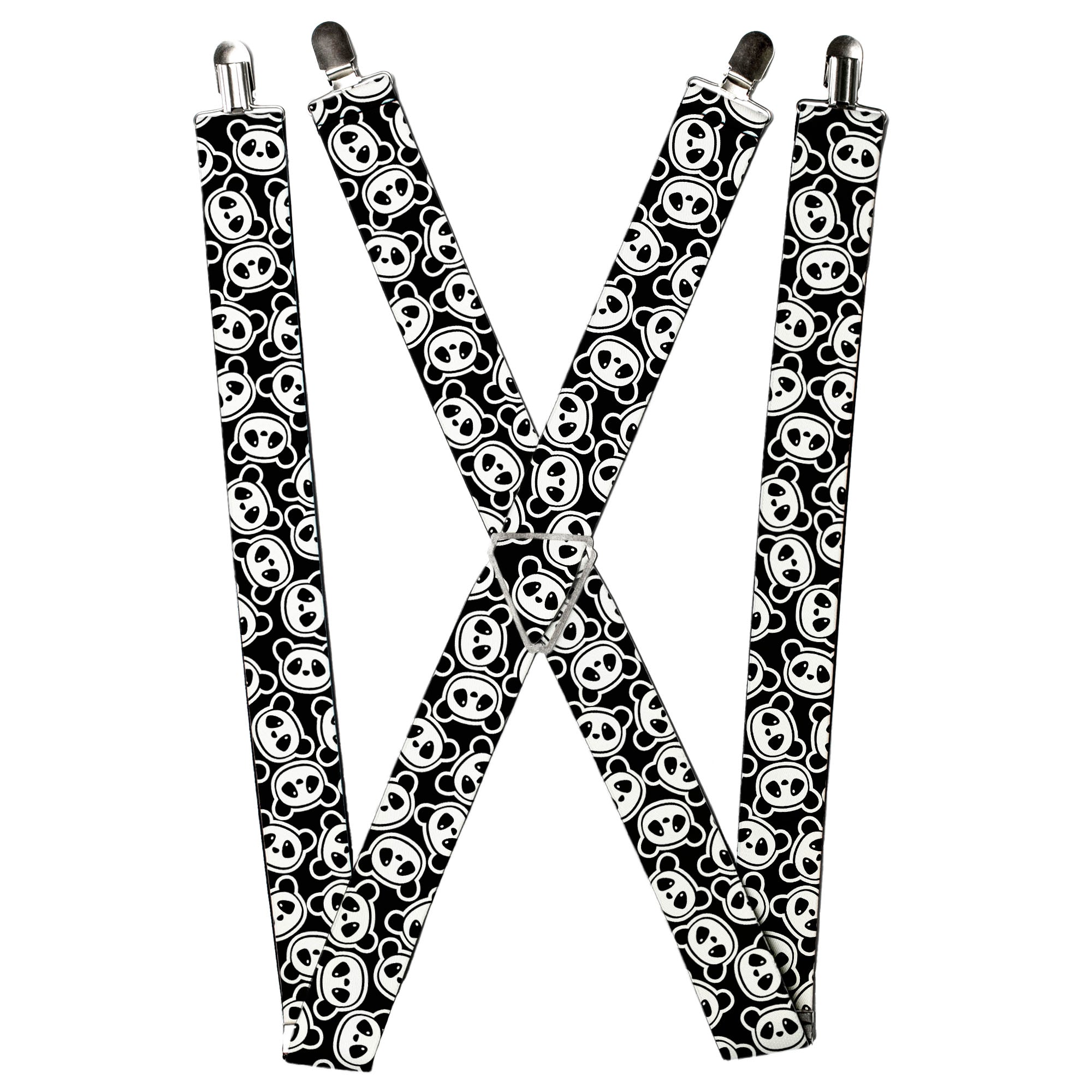 Suspenders - Scattered Panda Bear Cartoon2 Black/White Suspenders Buckle-Down