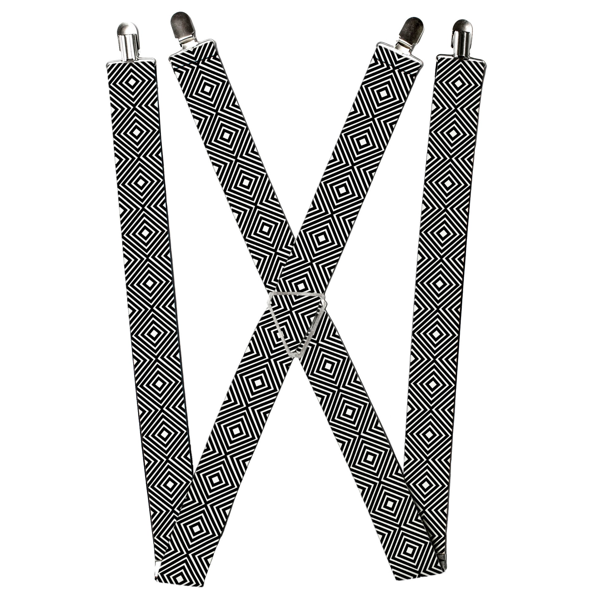 Suspenders - Square Lines White/Black Suspenders Buckle-Down