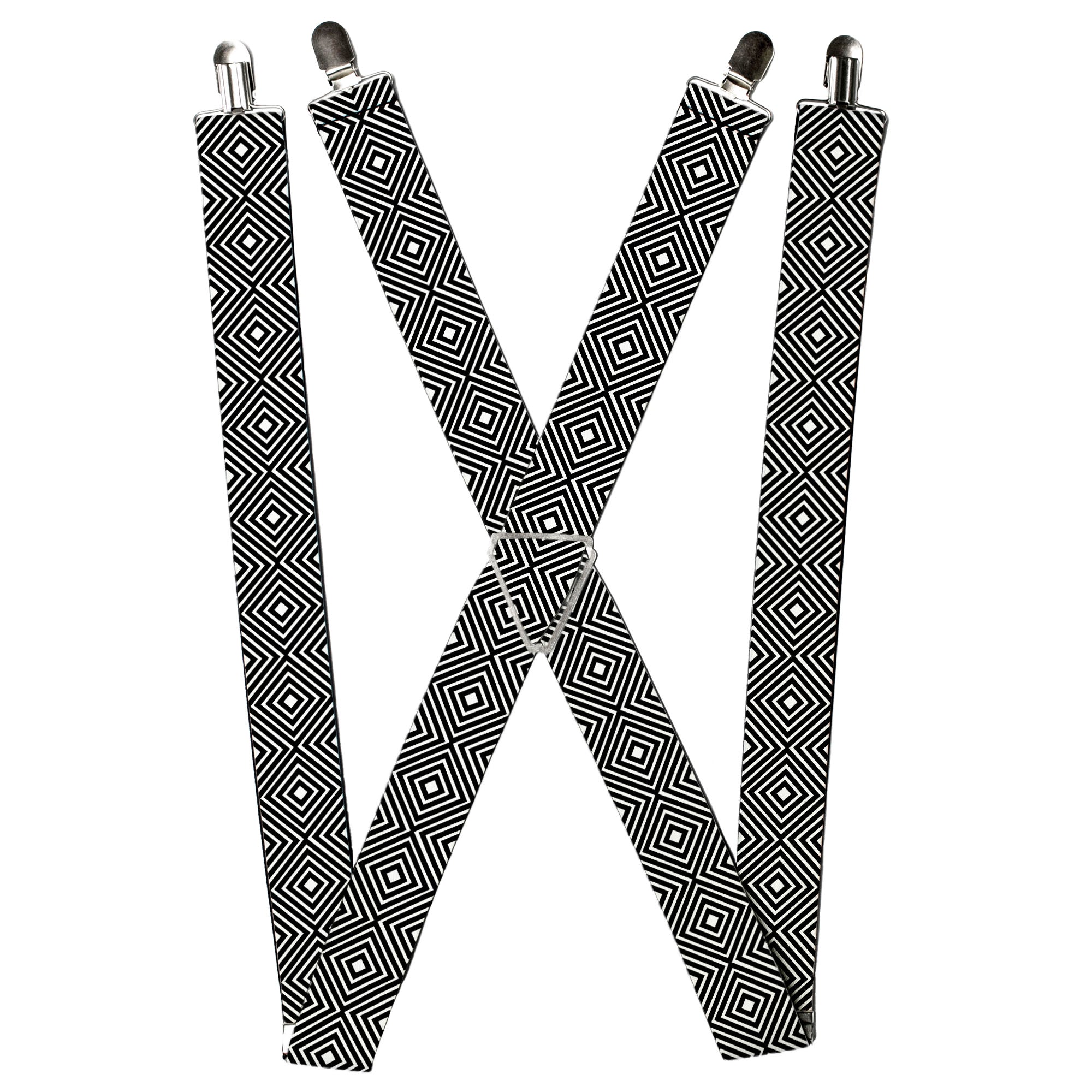 Suspenders - Square Lines White/Black Suspenders Buckle-Down