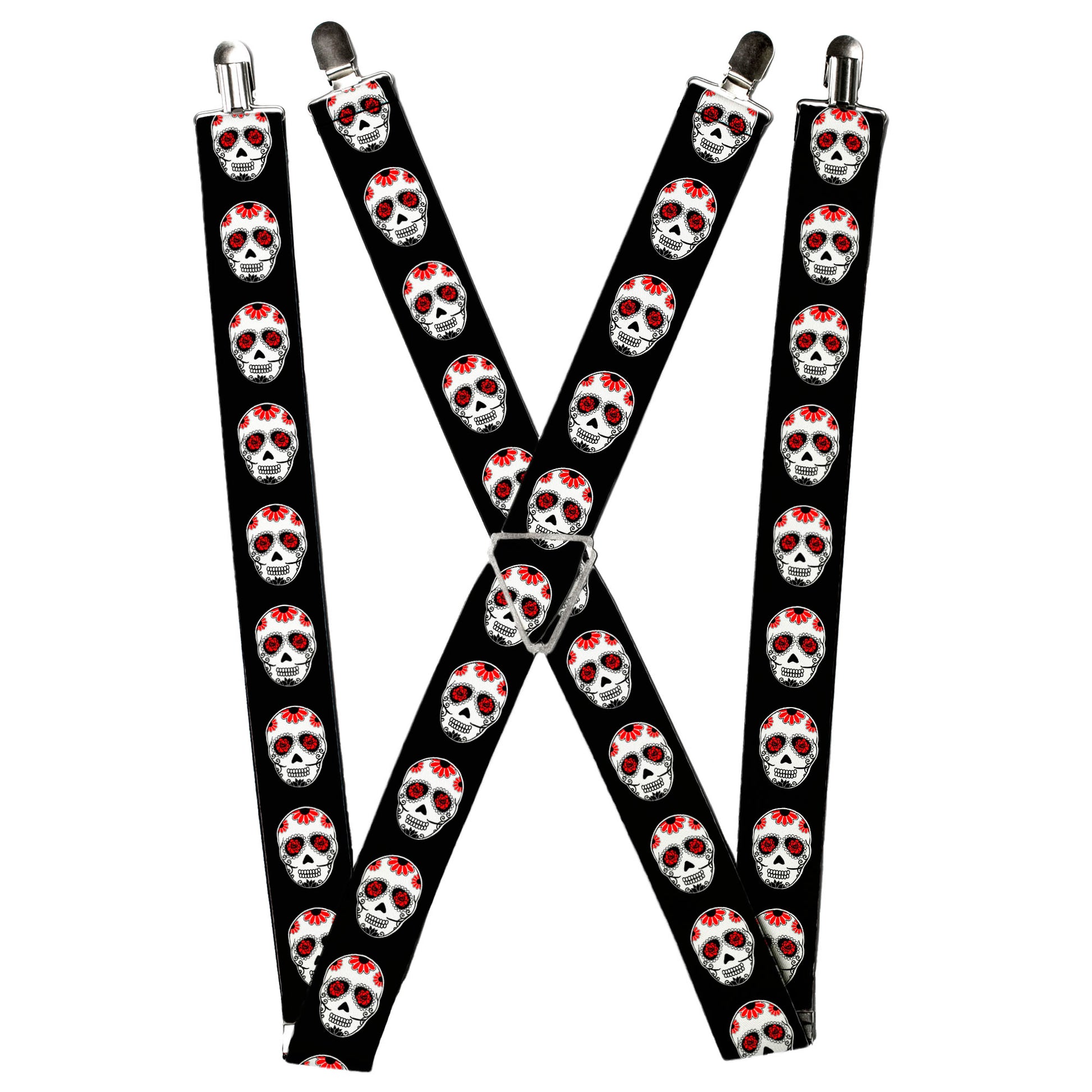 Suspenders - Sugar Skulls Black/White/Red Suspenders Buckle-Down