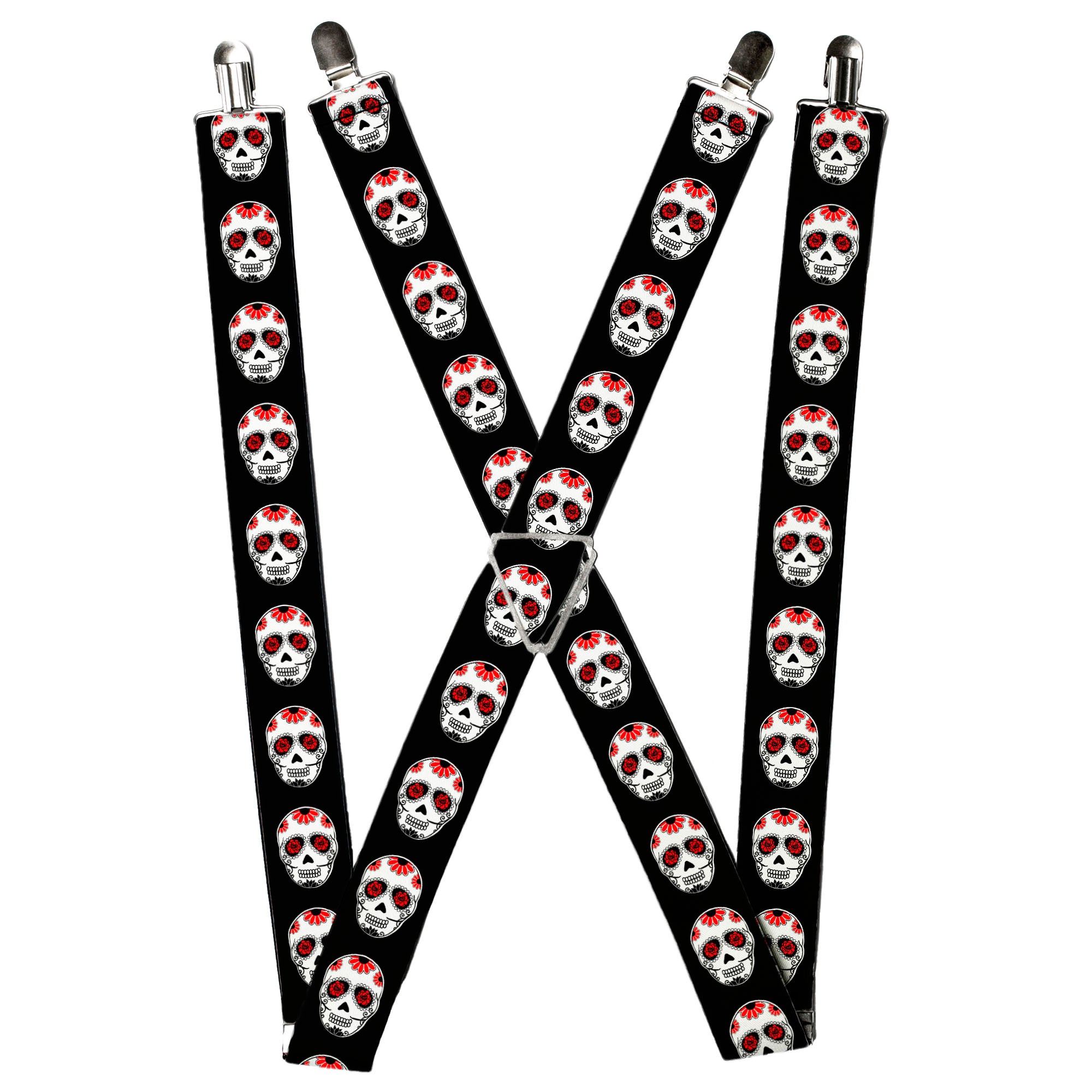 Suspenders - Sugar Skulls Black/White/Red Suspenders Buckle-Down