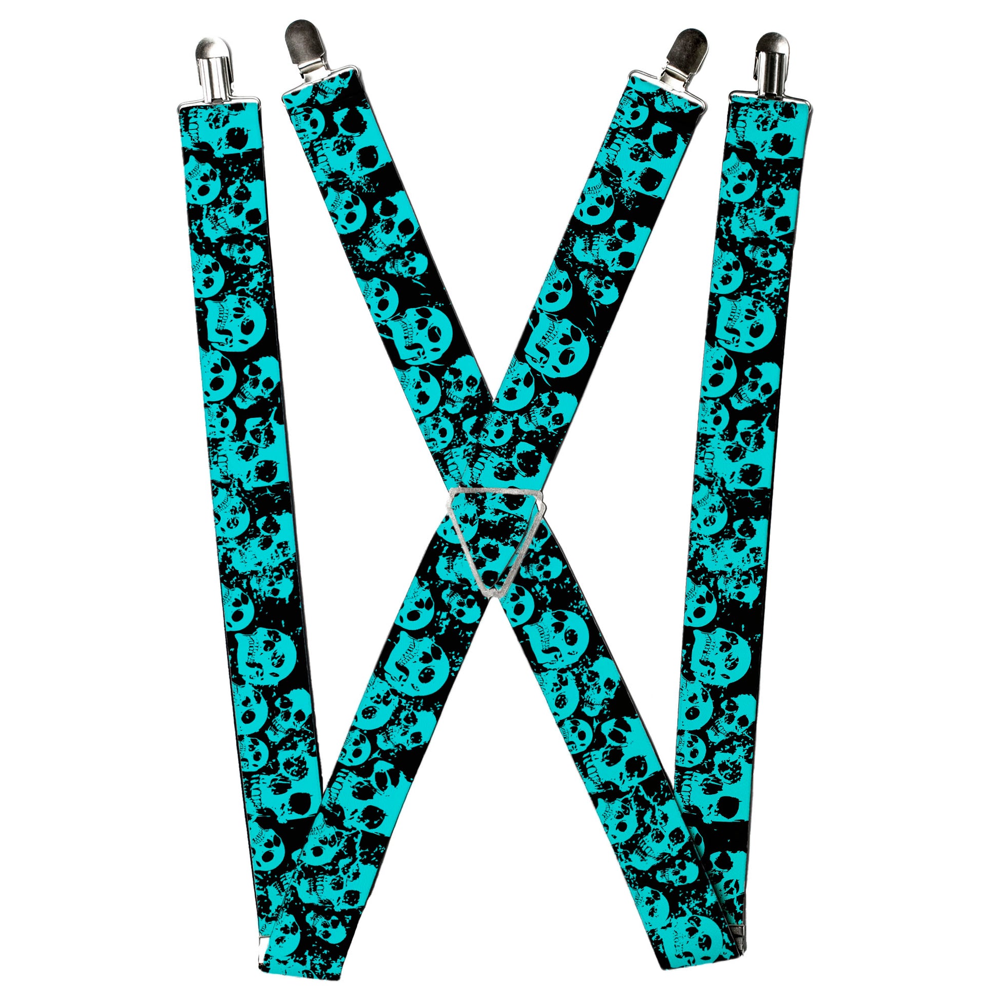 Suspenders - Skulls Stacked Weathered Black/Teal Suspenders Buckle-Down