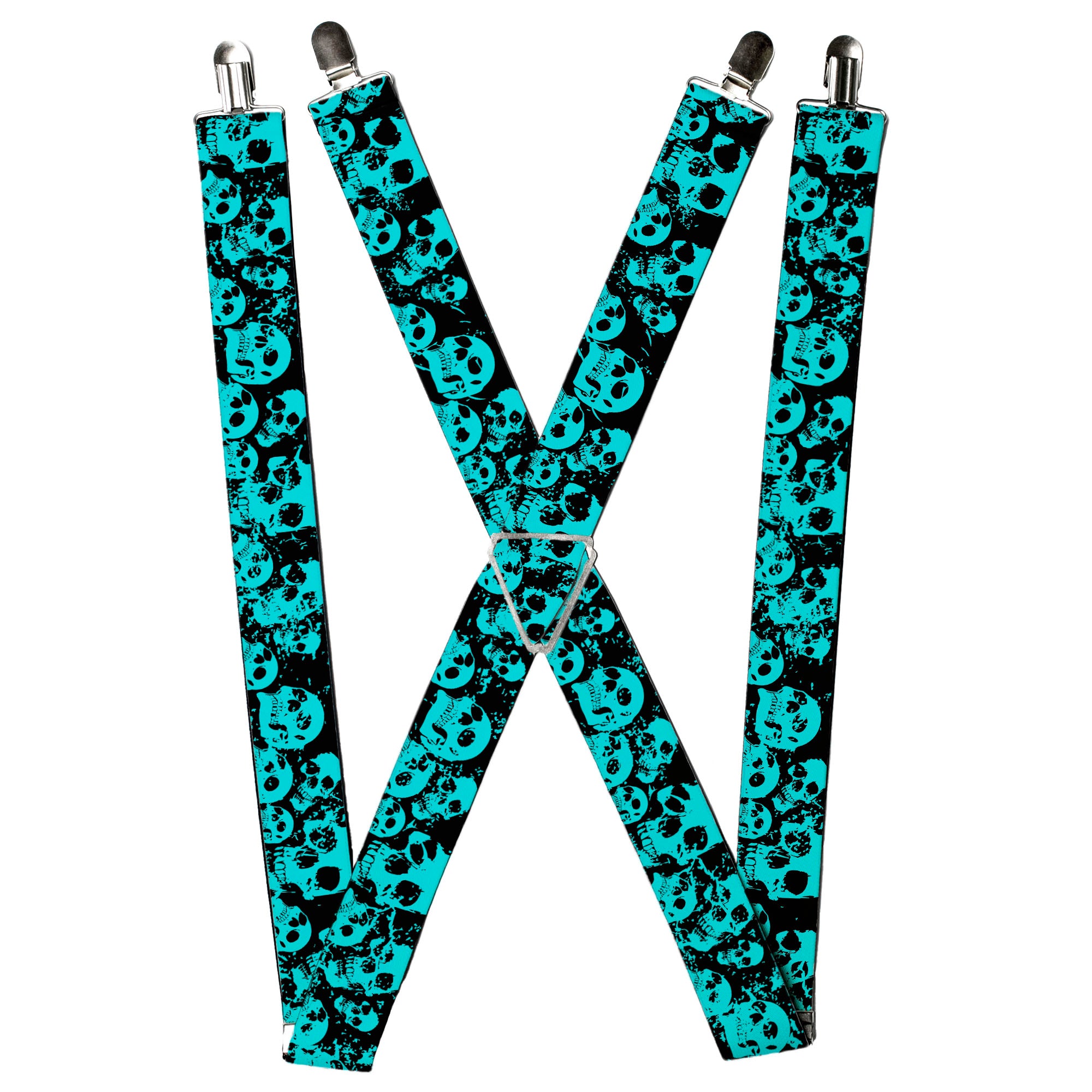 Suspenders - Skulls Stacked Weathered Black/Teal Suspenders Buckle-Down