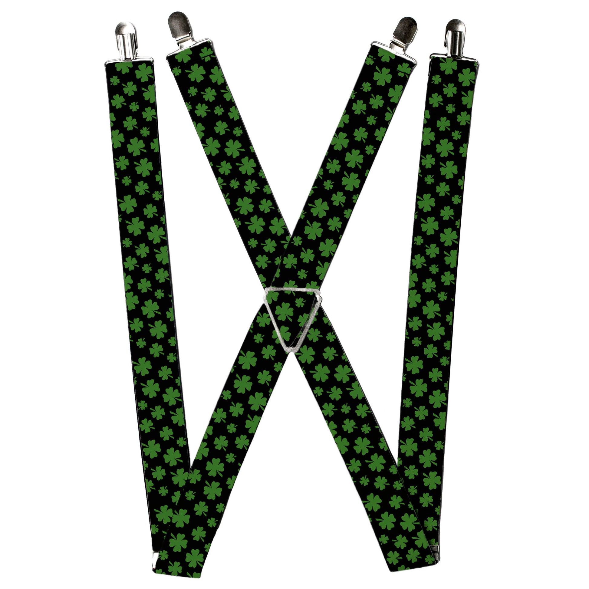 Suspenders - St. Pat's Clovers Scattered Black/Green Suspenders Buckle-Down