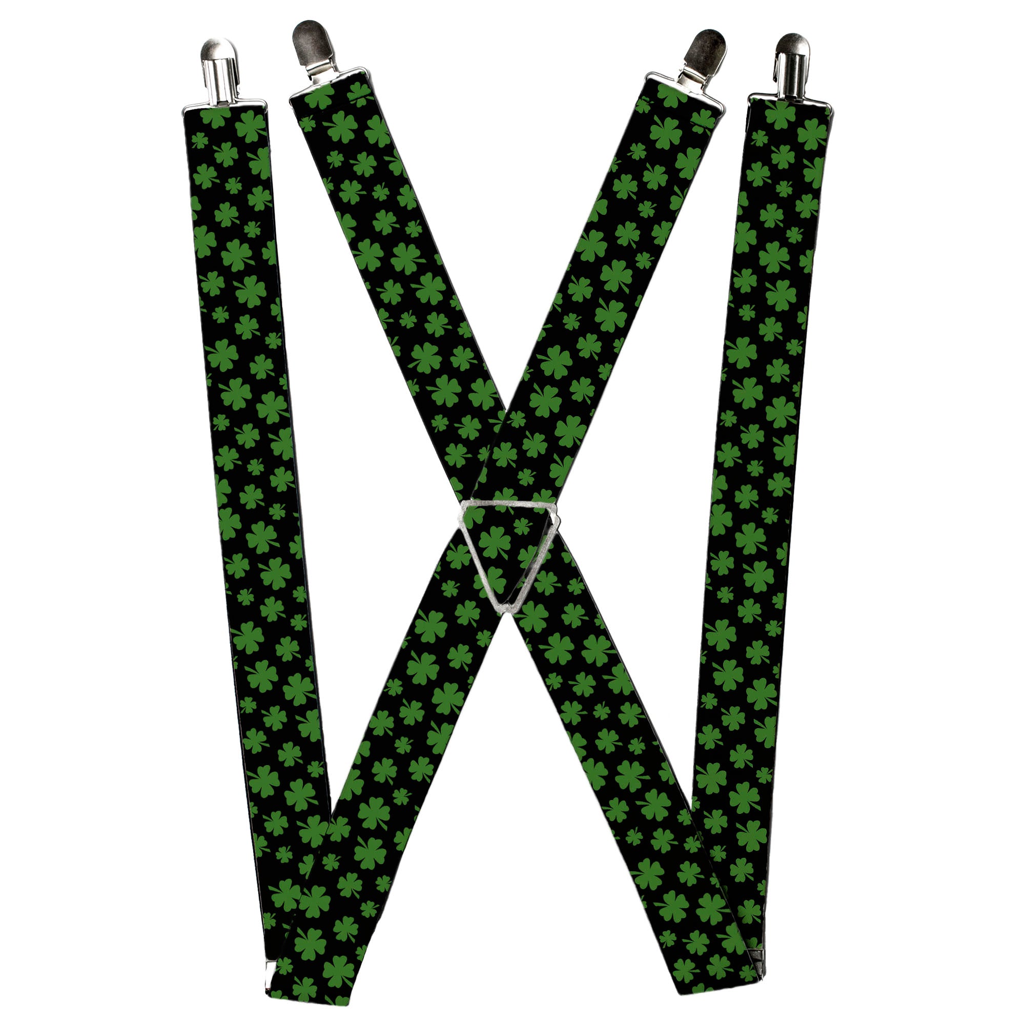 Suspenders - St. Pat's Clovers Scattered Black/Green Suspenders Buckle-Down