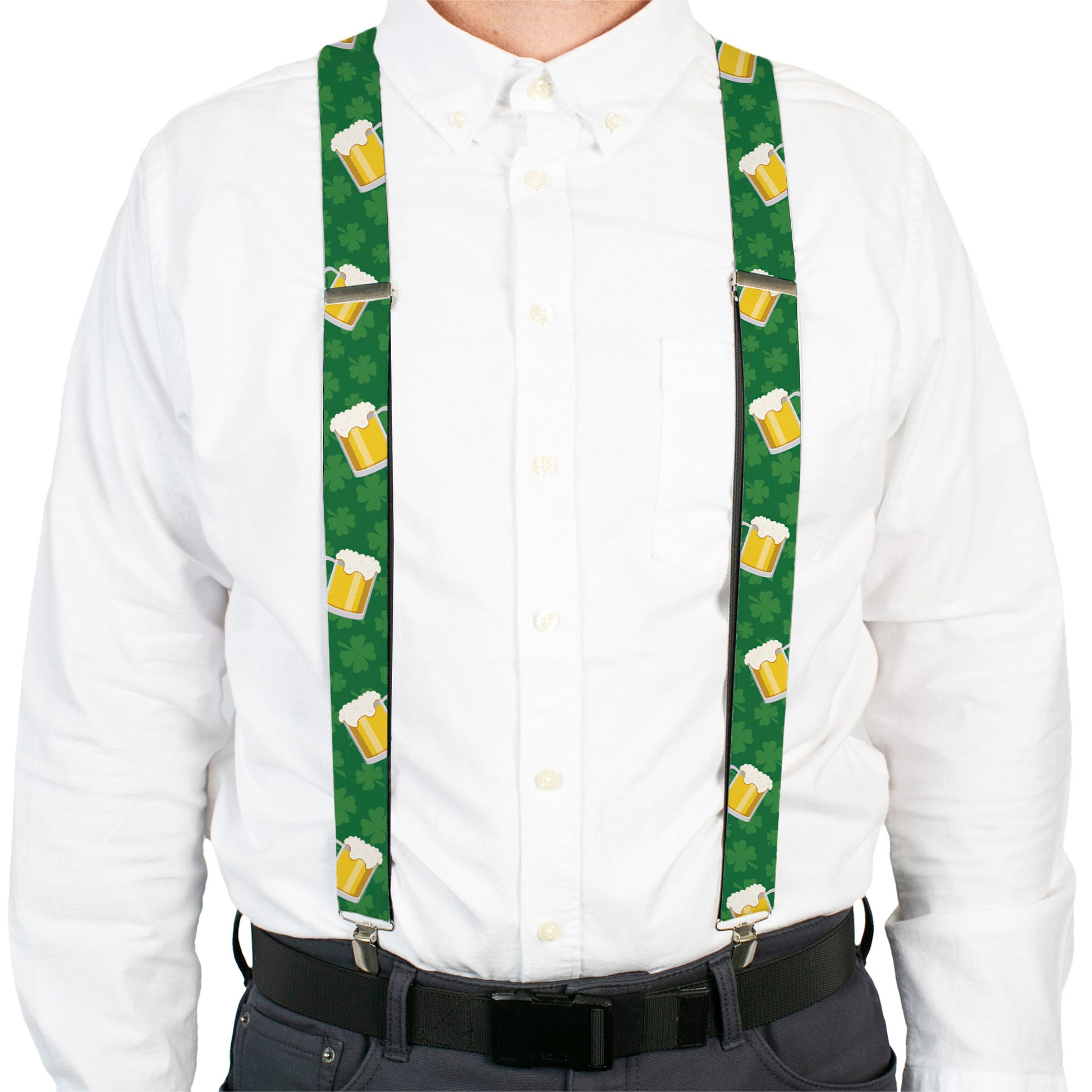 Suspenders - St. Pat's Clovers/Beer Mugs Greens Suspenders Buckle-Down