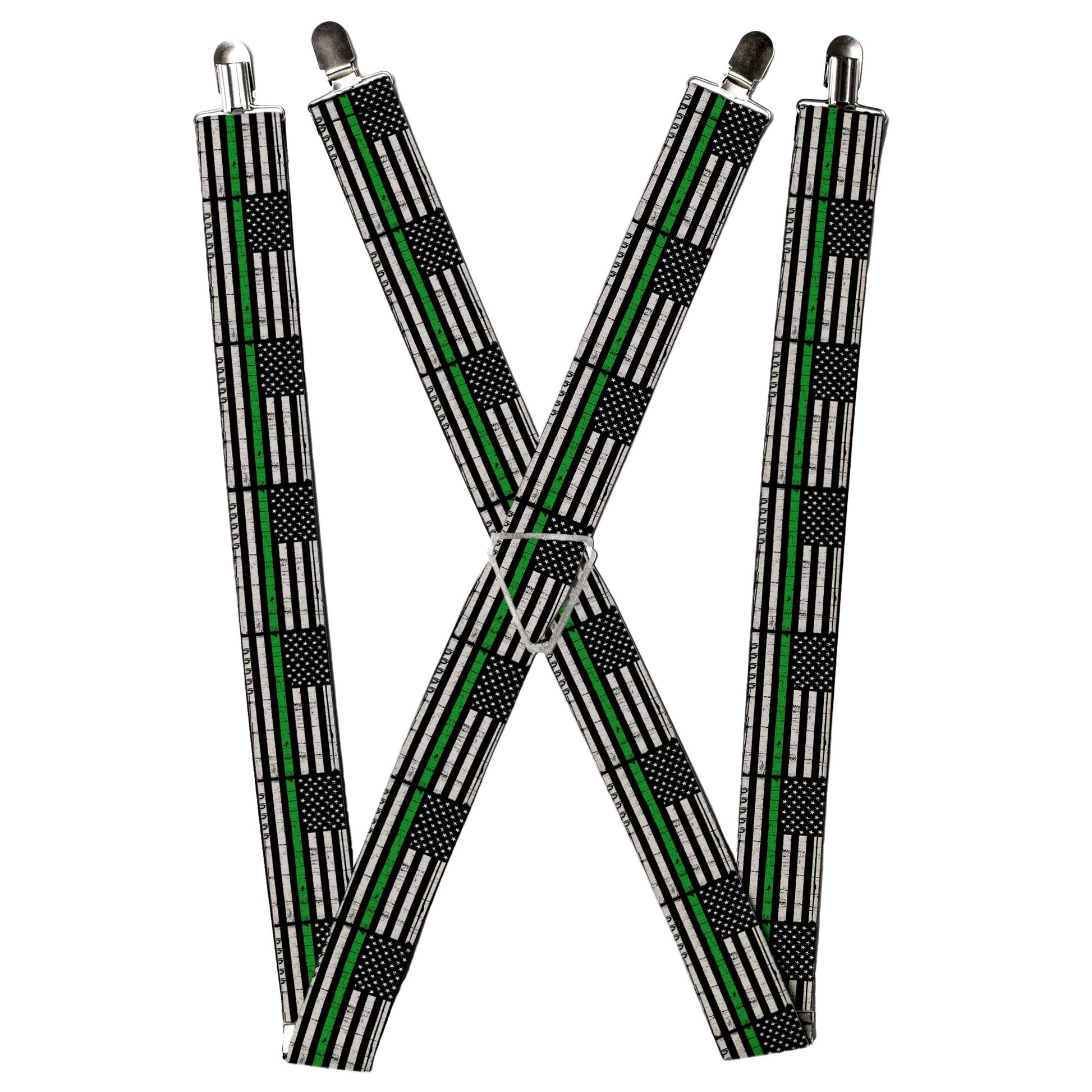 Suspenders - Thin Green Line Flag Weathered Black/Gray/Green Suspenders Buckle-Down