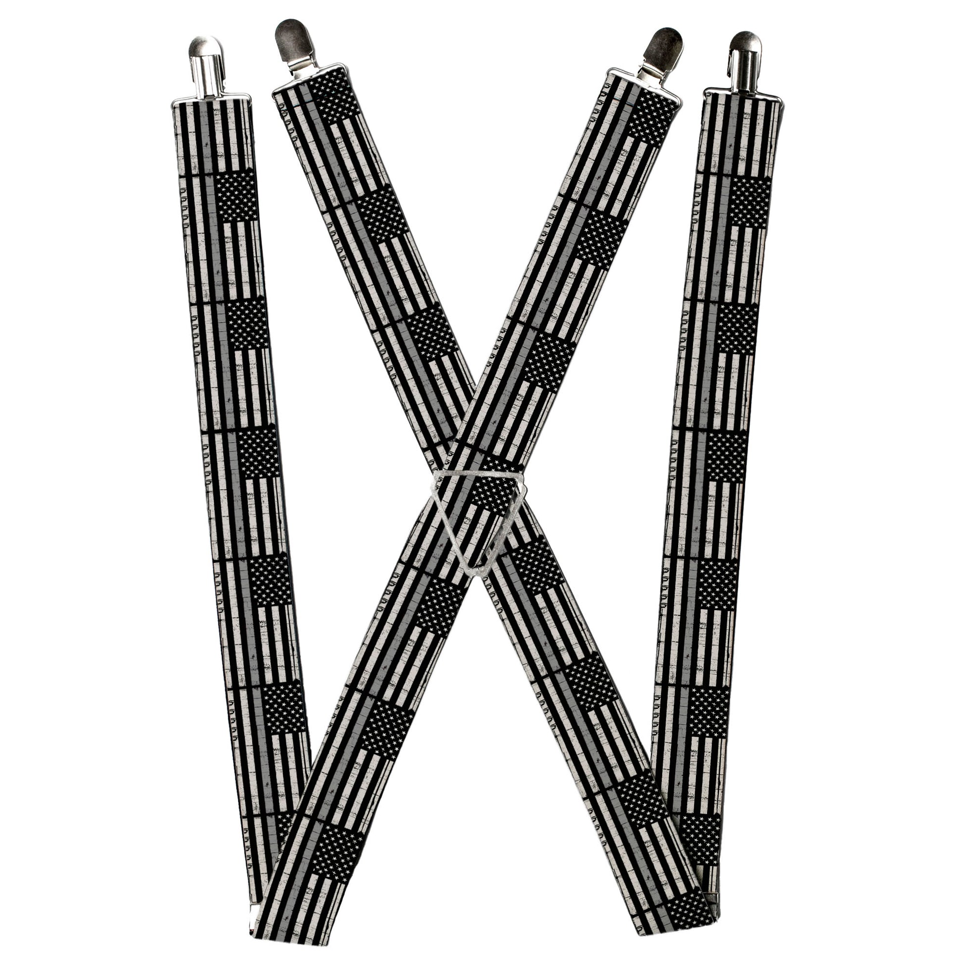Suspenders - Thin Gray Line Flag Weathered Black/Grays Suspenders Buckle-Down