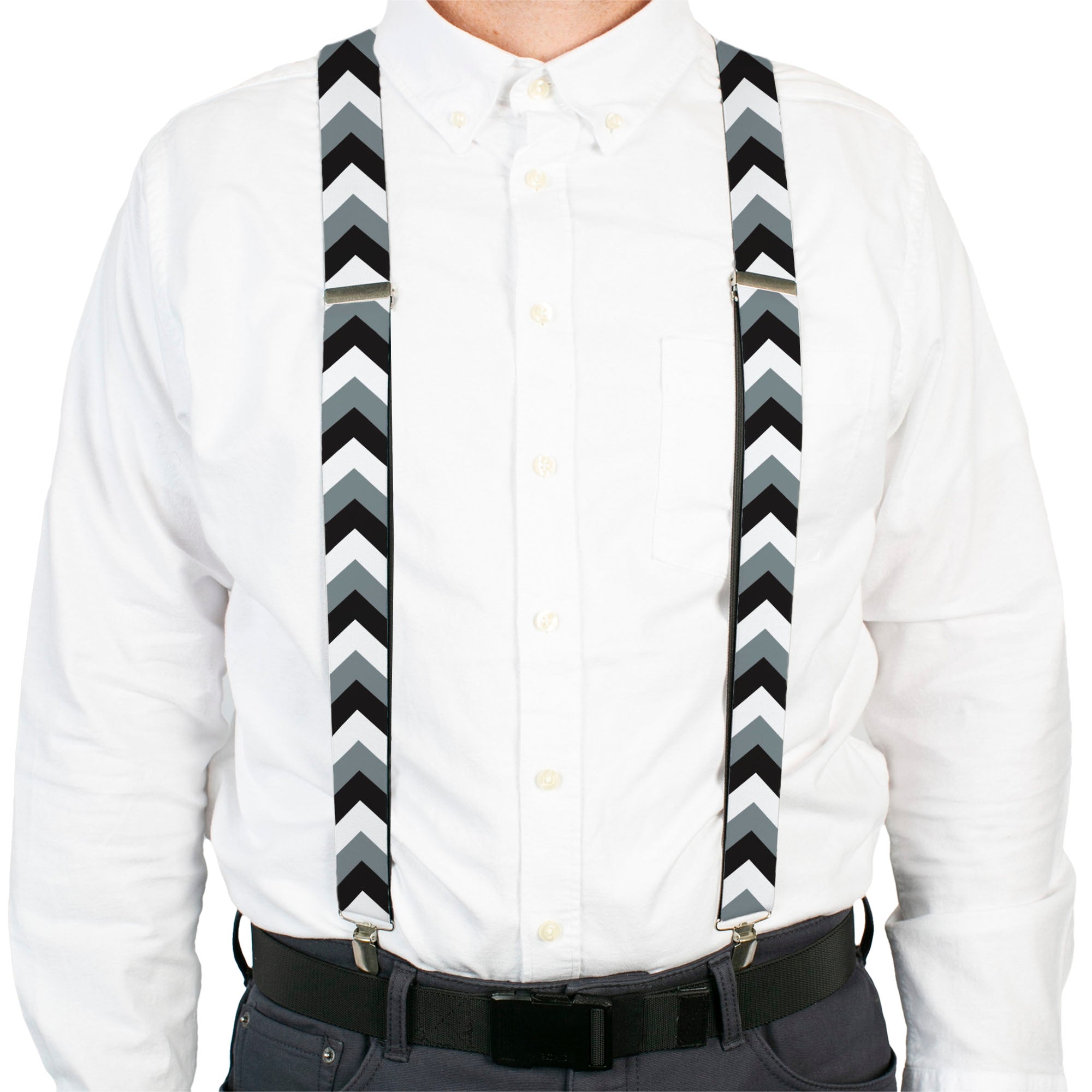 Suspenders - 1.5" - Chevron White/Gray/Black Suspenders Buckle-Down