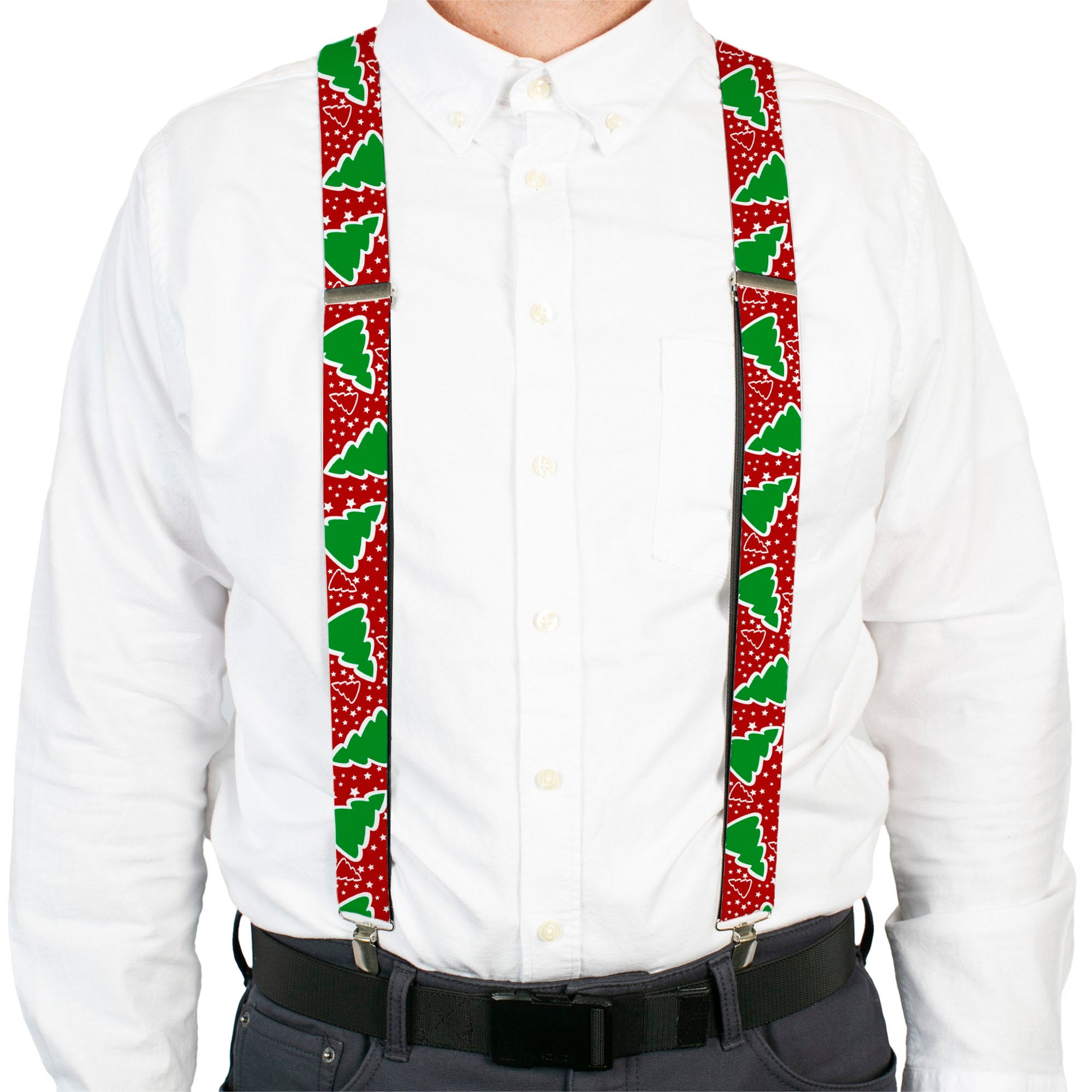 Suspenders - Christmas Trees/Stars Red/White/Green Suspenders Buckle-Down