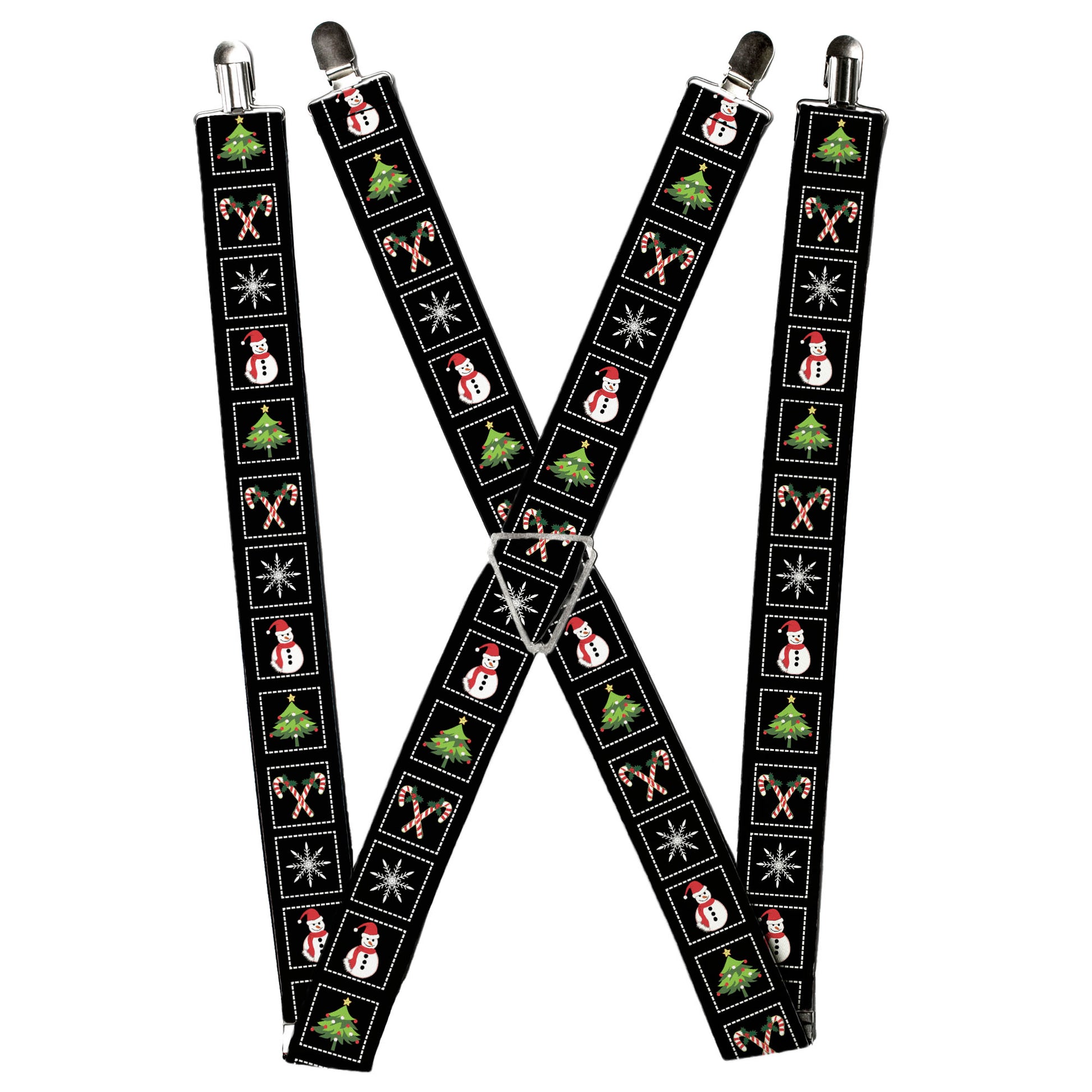 Suspenders - Christmas Blocks Black/White/Multi Color Suspenders Buckle-Down