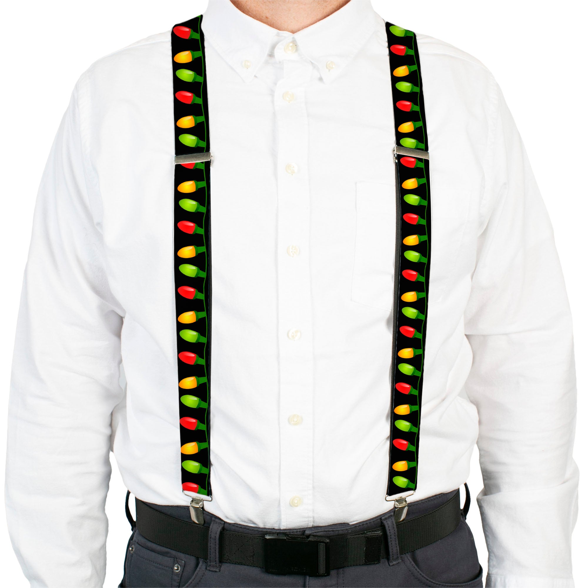 Suspenders - Christmas Lights Black/Multi Color Suspenders Buckle-Down
